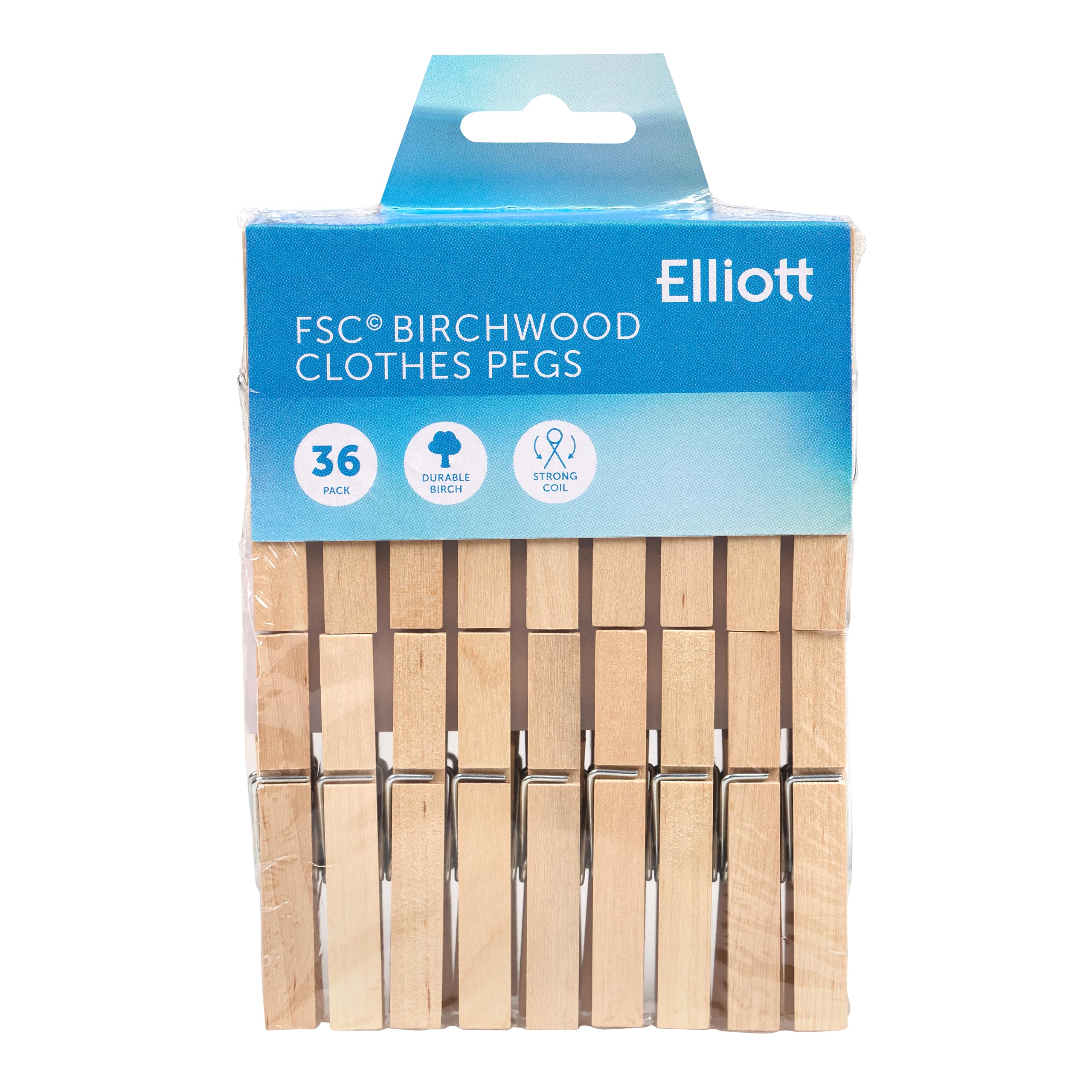 Elliott Hardwood Clothes Pegs with Metal Coil Spring for Firm Grip, Contoured to Prevent Leaving Marks on Clothing, This Pack Include 36 Pegs Ideal for Outdoor and Indoor Use — view 12