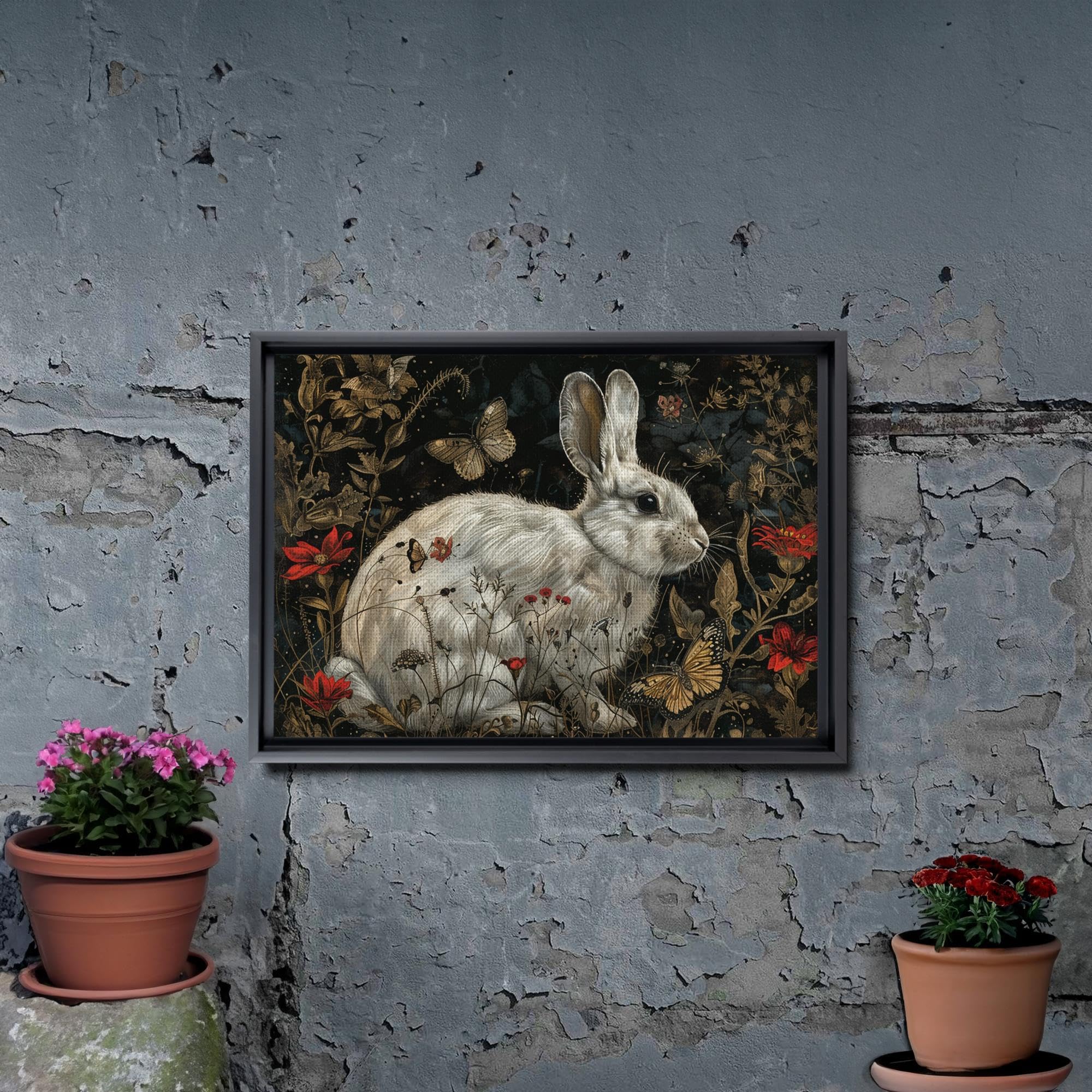 Amazon.com: White Rabbit with Poppy flowers- Giclee Print, Animal