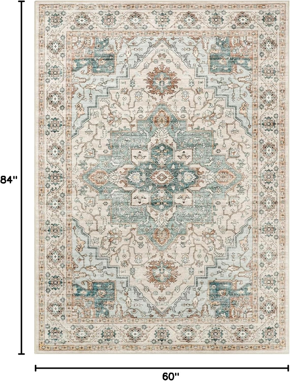 5x7 area rug for living room, non slip vintage machine washable rug, foldable stain resistant large area rugs for bedroom, soft indoor boho carpet for home decor (green/beige, 5'x7') green/beige 5' x 7' (rectangular)