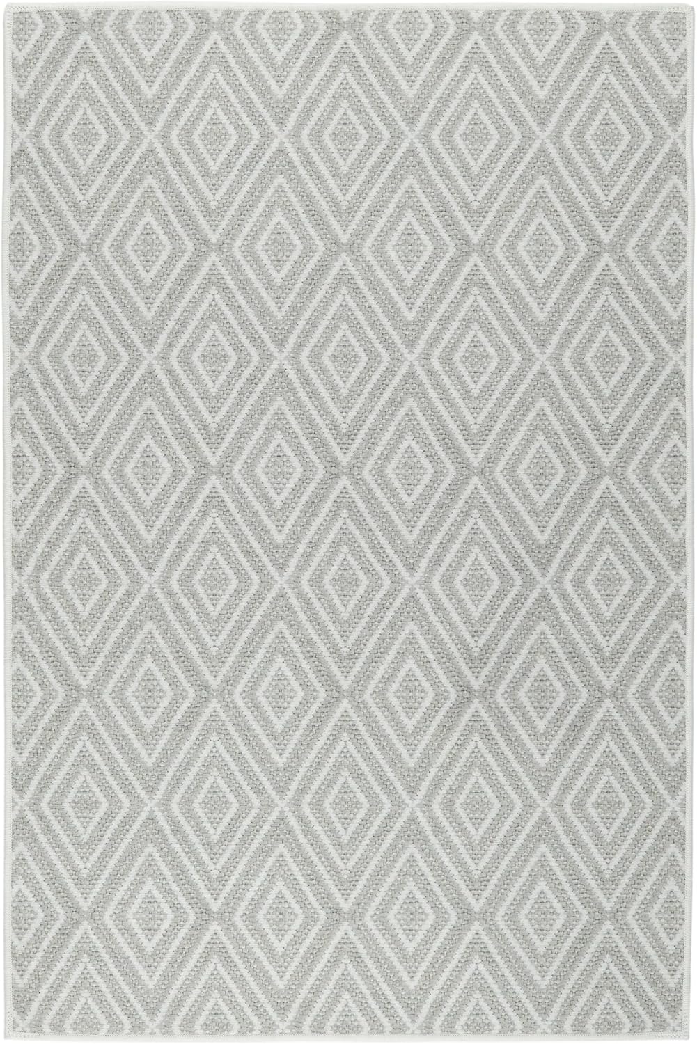 Dash & Albert Diamond Platinum/White Machine Washable Rug, 4 X 6 Feet, White Geometric Pattern