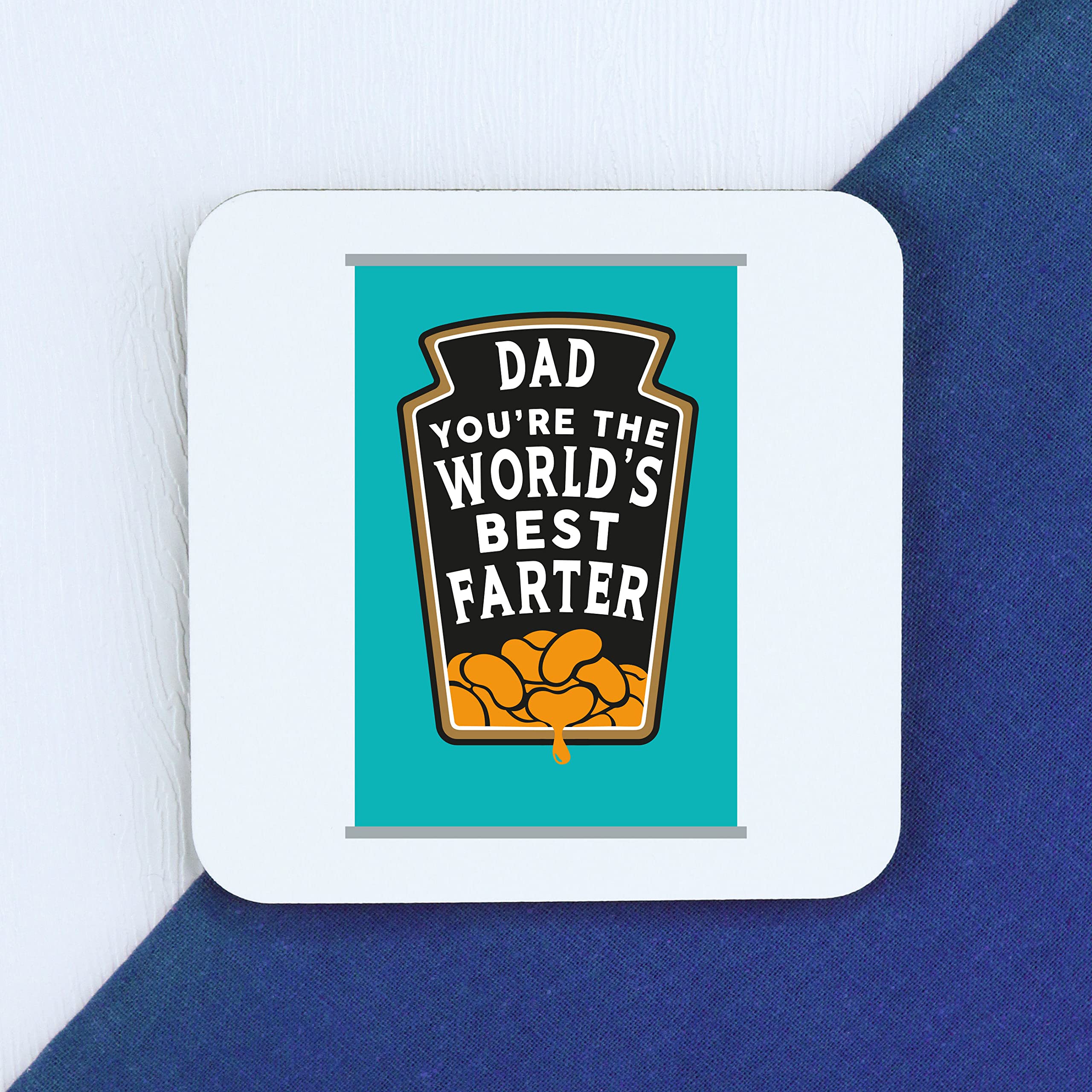 eBuyGB World's Best Farter Coaster, Baked Beans Drinks Mat, Dad You're The World's Best Farter - Funny Coaster, Birthday, Father's Day Gift, Bean Pun Gift for Daddy, Him