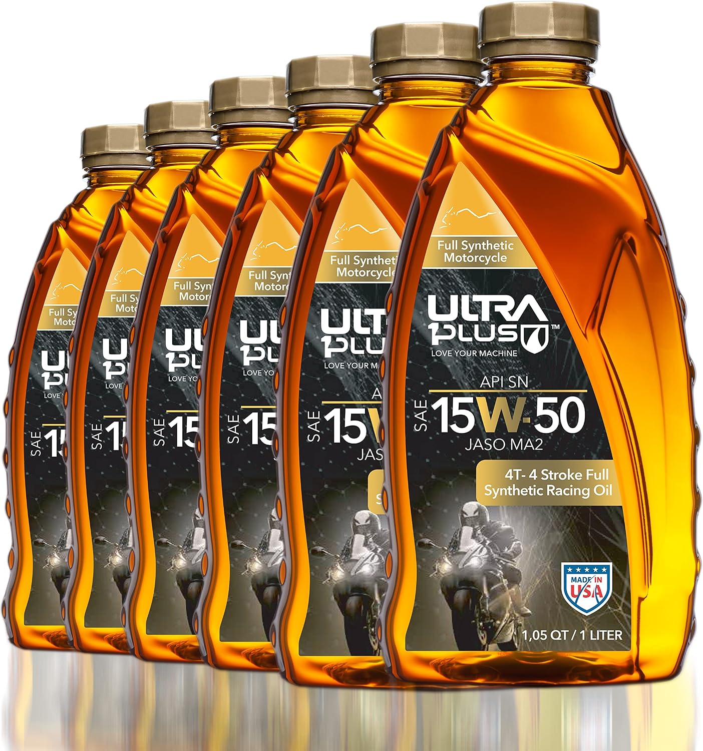 ULTRA 1PLUS 4T 15W-50 Full Synthetic Motorcycle Oil API SN JASO MA2-15W50 motor oil, 6 Quarts