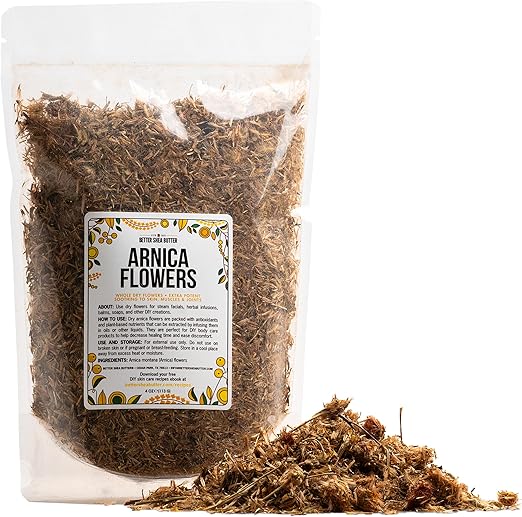 Arnica Flowers Dried for Making Arnica Tincture, Arnica Infused Oil, Poultices and Salves | 4 oz of Dried Herbs Bulk | Whole Flowers and Herbs in Resealable Pouch