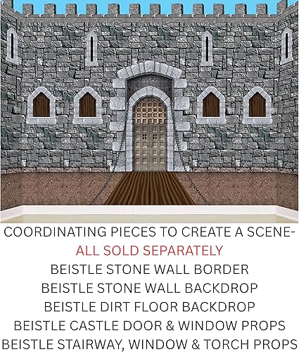 Miniatura 2 de Beistle 27 piezas de accesorios para puertas y ventanas de castillo, de 16 a 64 pulgadas, decoración medieval de plástico impreso para fiestas de