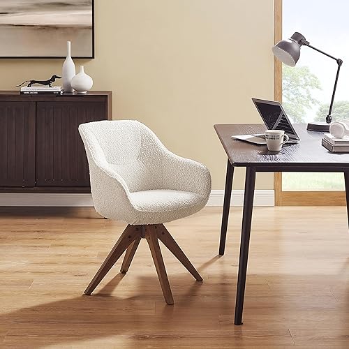 Miniatura 5 de Zouron Silla decorativa moderna de mediados de siglo con patas de madera de roble, silla giratoria tapizada sin ruedas, sillón de acento lateral