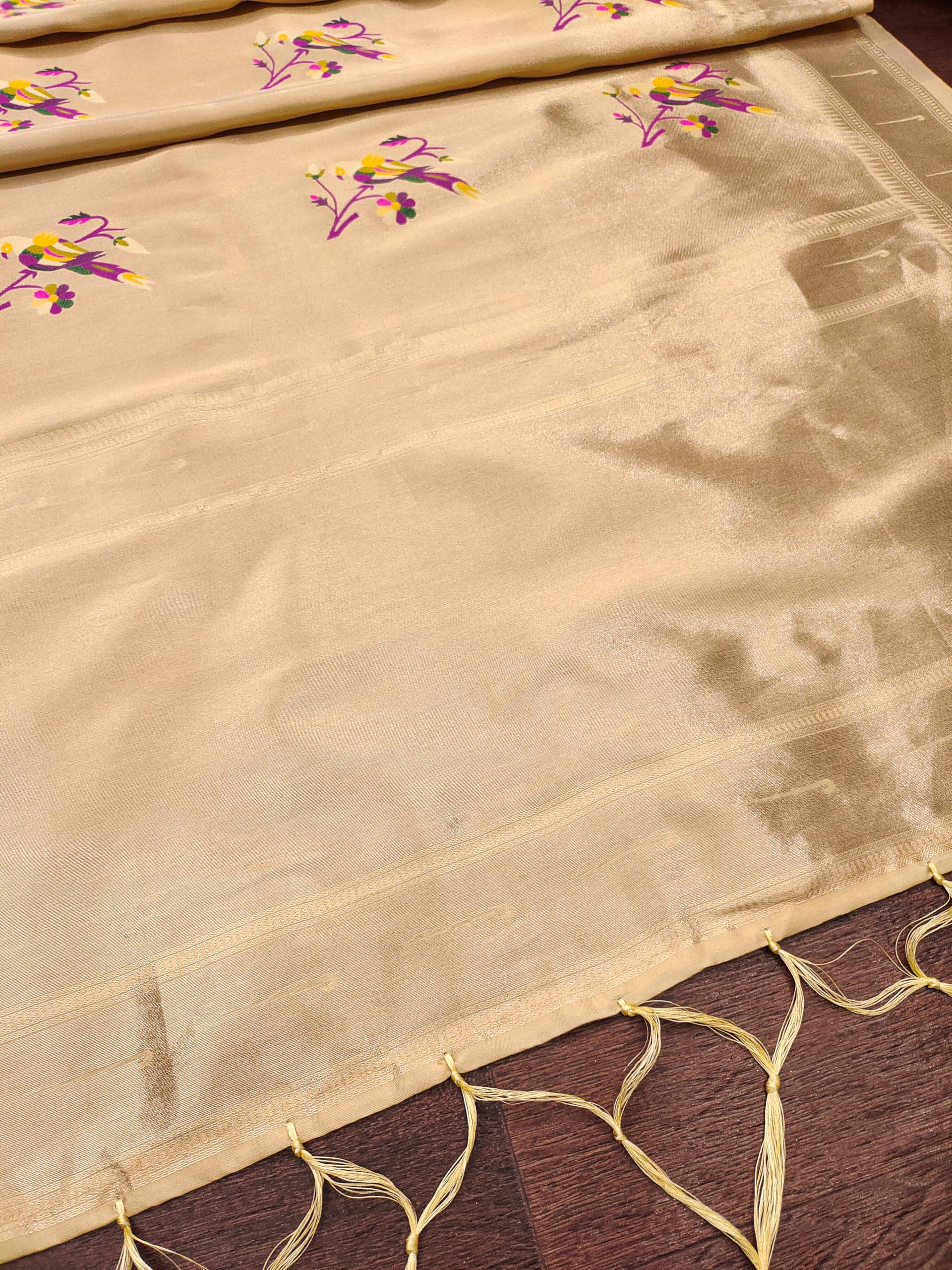 DEVANGI Women's Woven Banarasi Silk Dupatta/Chunni For Women, Floral Print 1 Meter Wide and 2.3 Meter Length Printed Designer Dupatta/Chunni For Girls(OM-DT-66-CHIKU) - Image 4 thumbnail