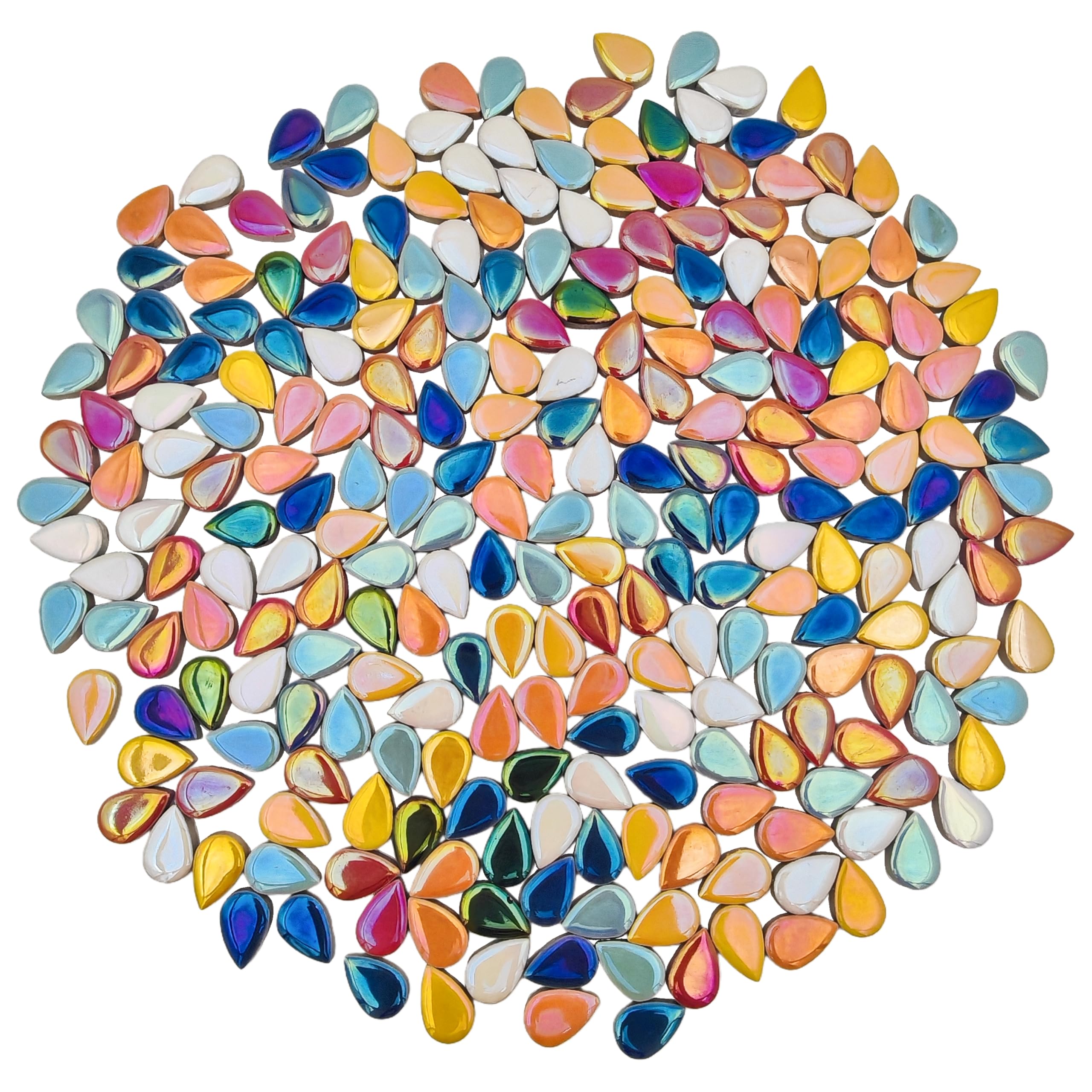 1.1lb Ceramic Mosaic Tiles,Mixed Colour Ceramic Mosaic Pieces for Crafts,Mosaic Tiles for Home Decoration or DIY Crafts,Mosaic Making Supplies (Iridescent Mixed Color Raindrops)