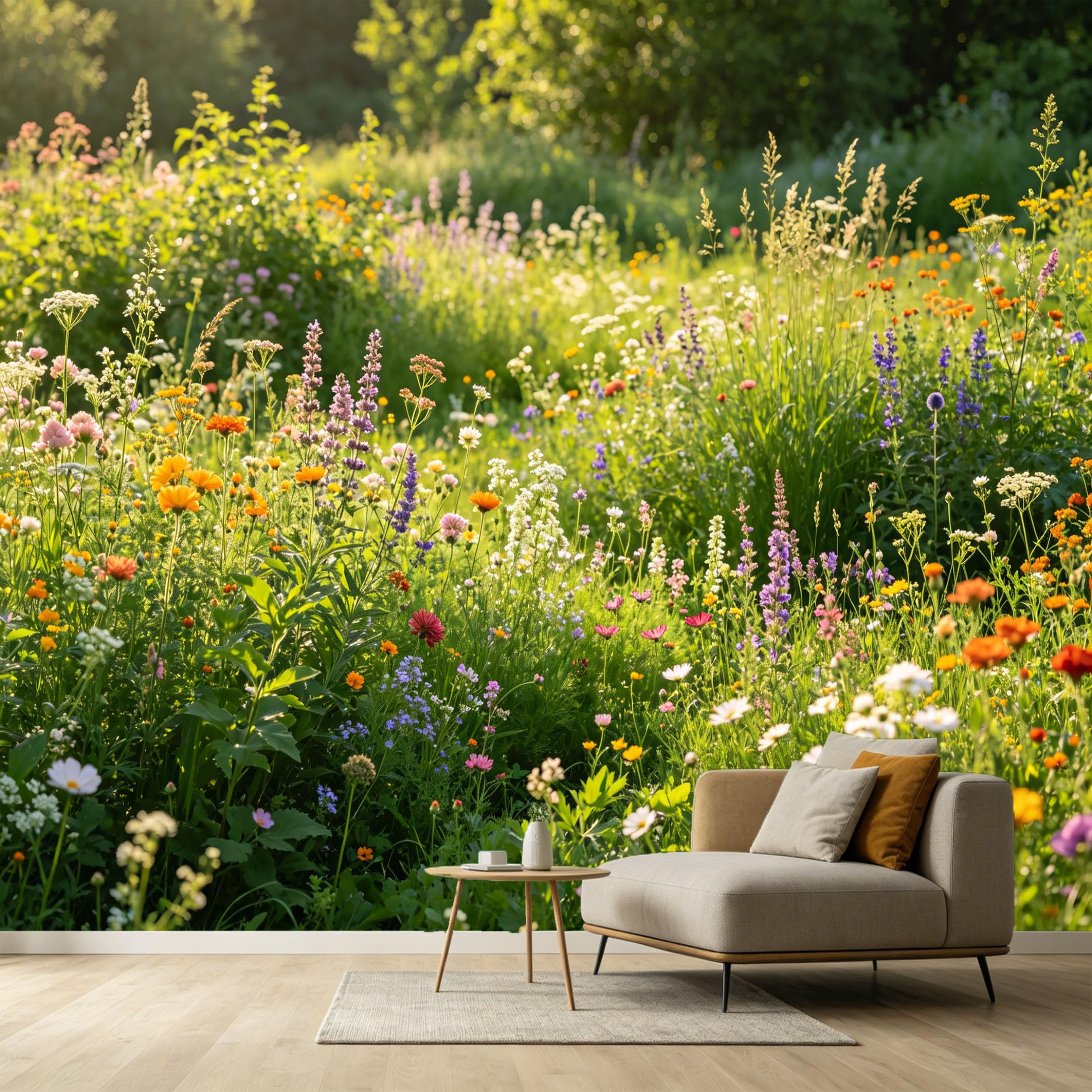 Custom Size Wall Murals Botanical Wildflower Meadow Landscape Sunlit Petals Morning Sunlight SelfAdhesive Wall Fabric Removable Large Wallpaper for Photo Living Room