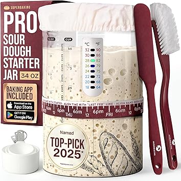 Superbaking Sourdough Starter Jar, Beginner Sourdough Starter Kit, 34oz Wide Mouth Sour Dough Glass Jar with Guides & Recipes, Sourdough Bread Baking Supplies, Sourdough Container Crock