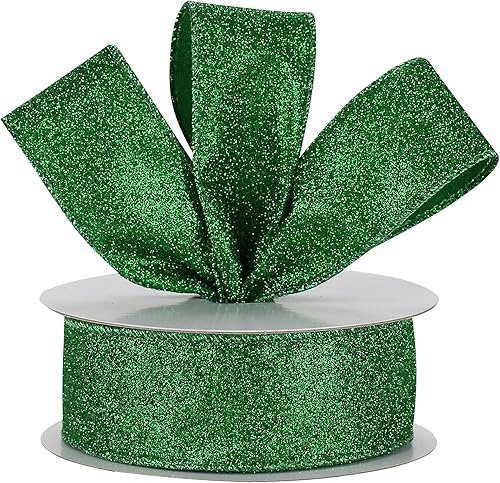 Miniatura 2 de Cinta verde con alambre de 1.5 pulgadas, con purpurina, decoración de Navidad, cinta verde esmeralda para envolver regalos, corona, árbol,