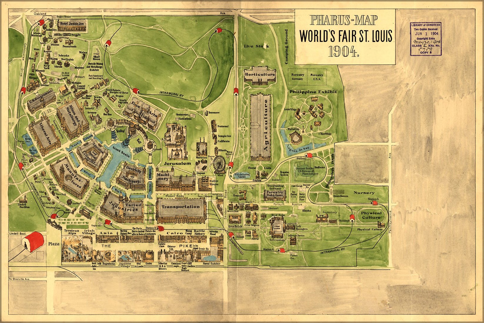 24"x36" Gallery Poster, Pharus map World's Fair St. Louis, 1904