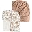 Konssy Muslin Crib Sheets 2 PCS 100% Cotton Baby Crib Sheets for Standard Crib Mattress (28 x 52), Soft and Breathable for Boys, Girls (Toffee, Flourish)