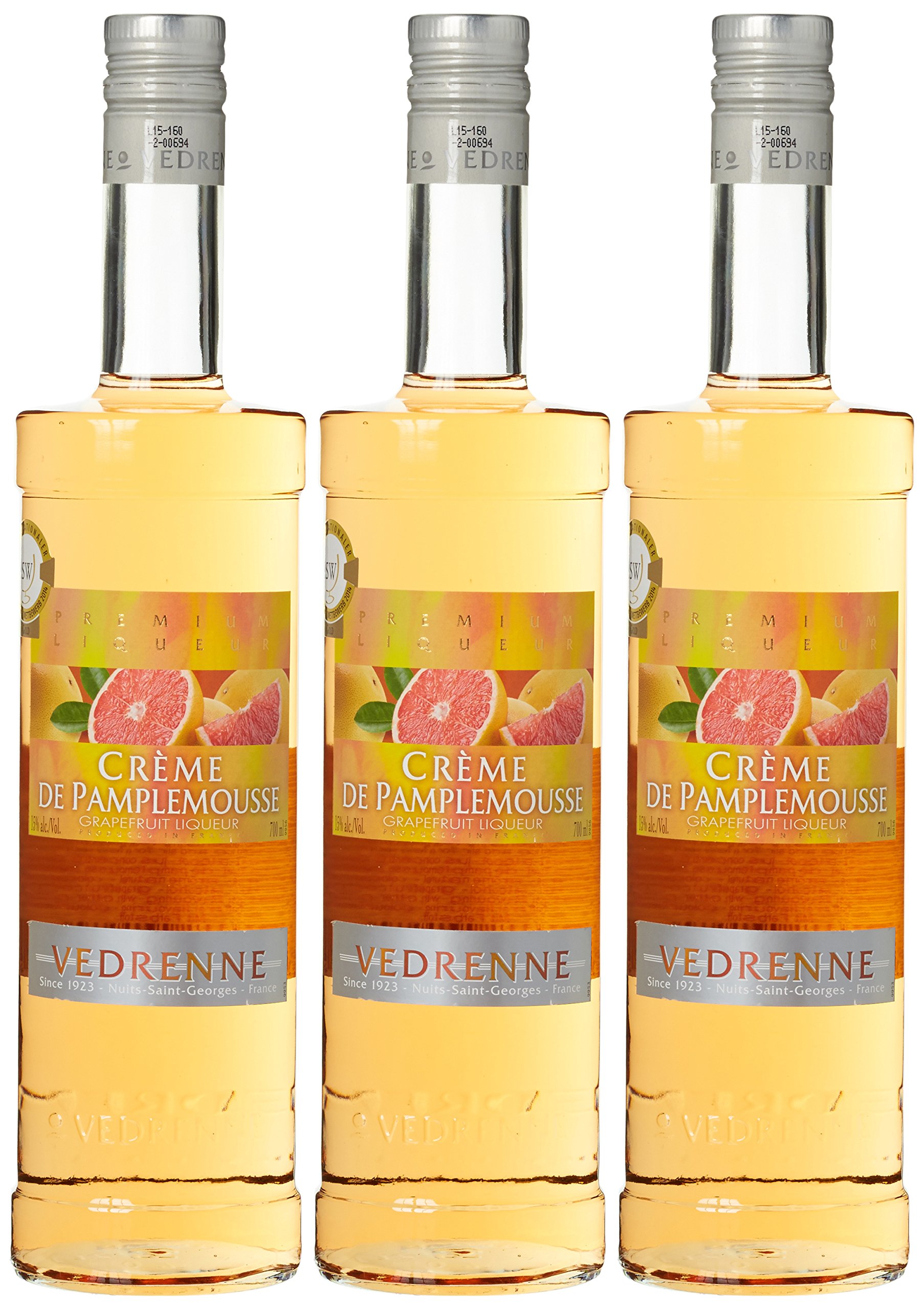 Vedrenne Creme de Pamplemousse Pampelmusenlikör (3 x 0.7 l)