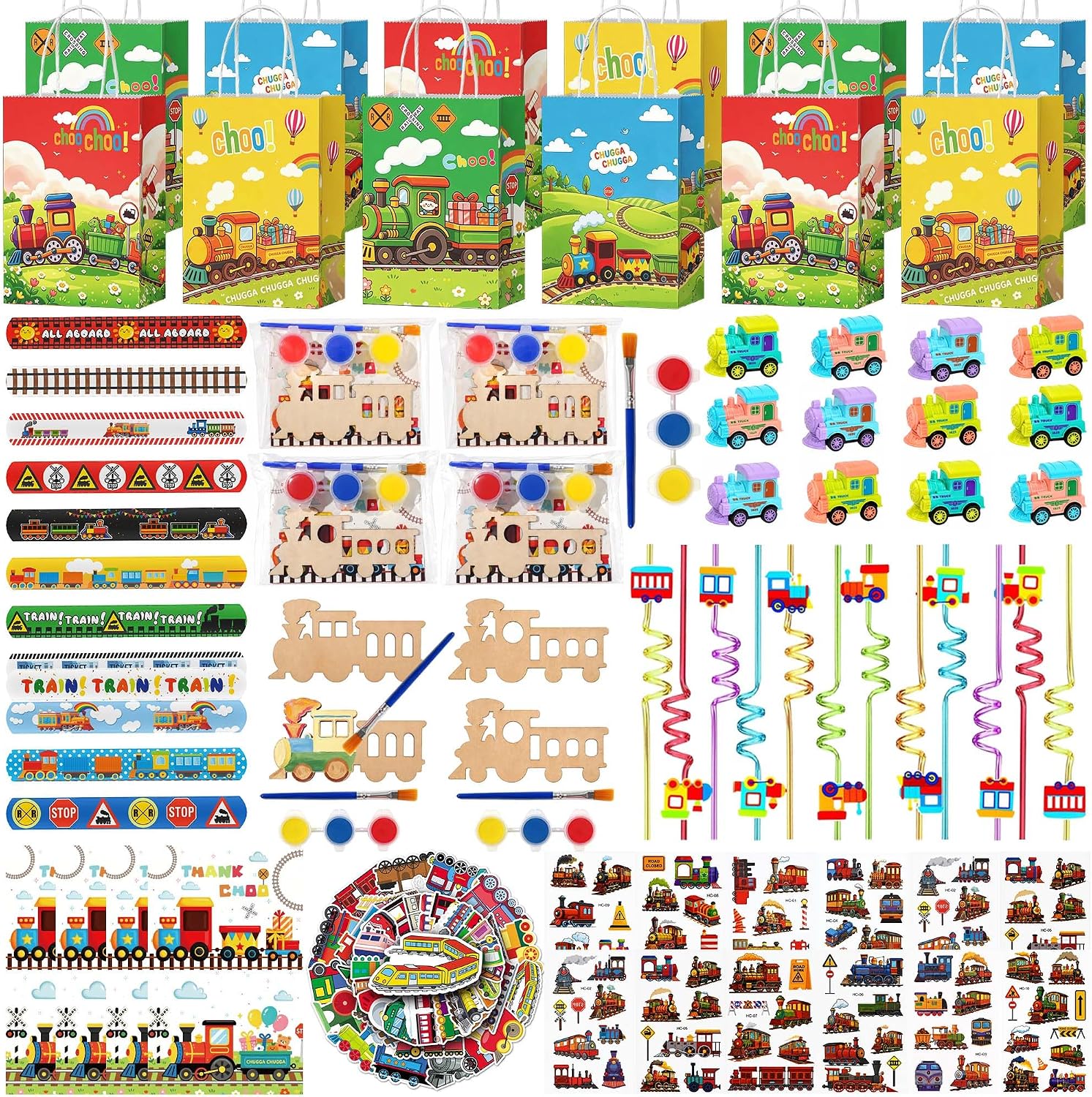 182Pcs Train Party Favors Choo Choo Party Supplies for Kids