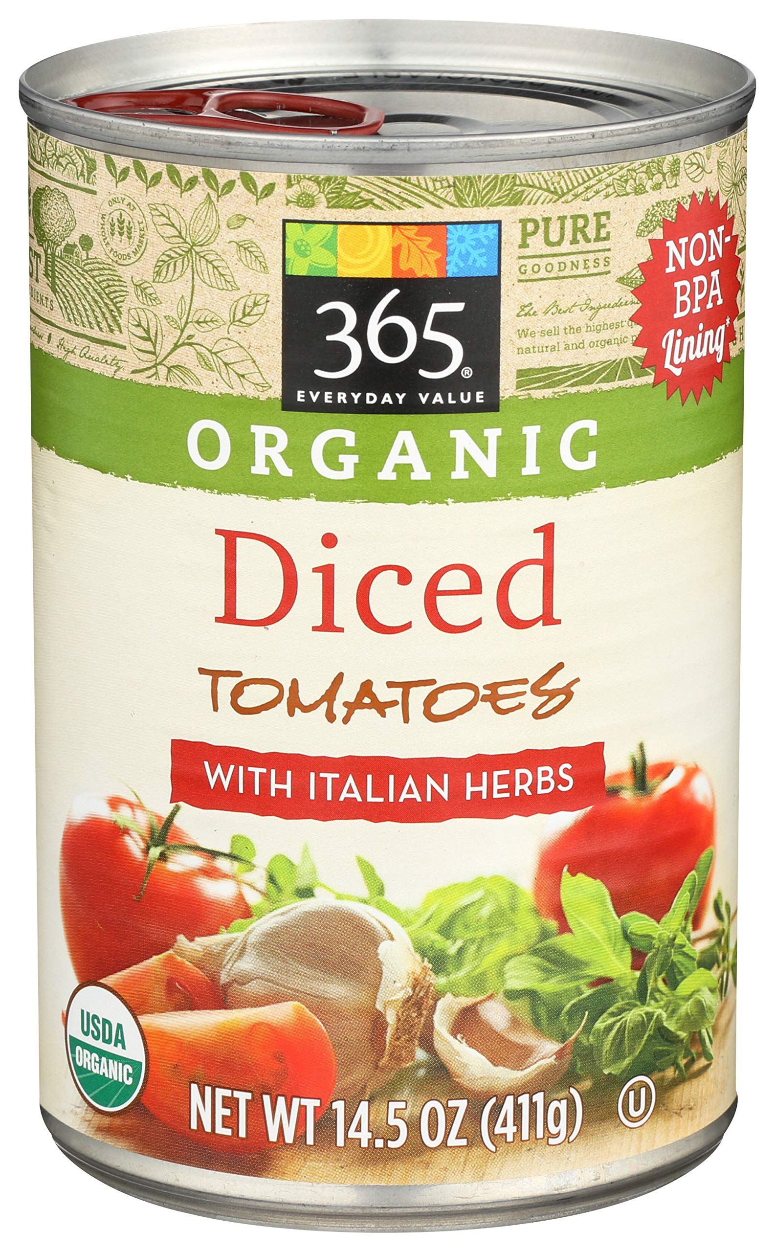 365 by Whole Foods Market, Organic Diced Tomatoes with Basil, Garlic, & Oregano, 14.5 Ounce
