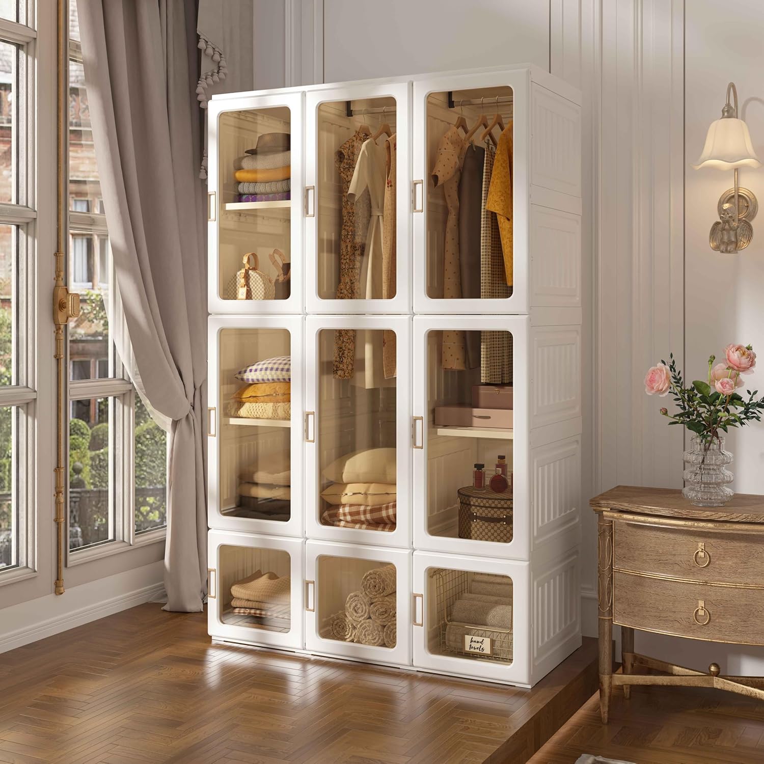 Diagram showing the dimensions of the 8-cube, 2-hanging rod wardrobe.