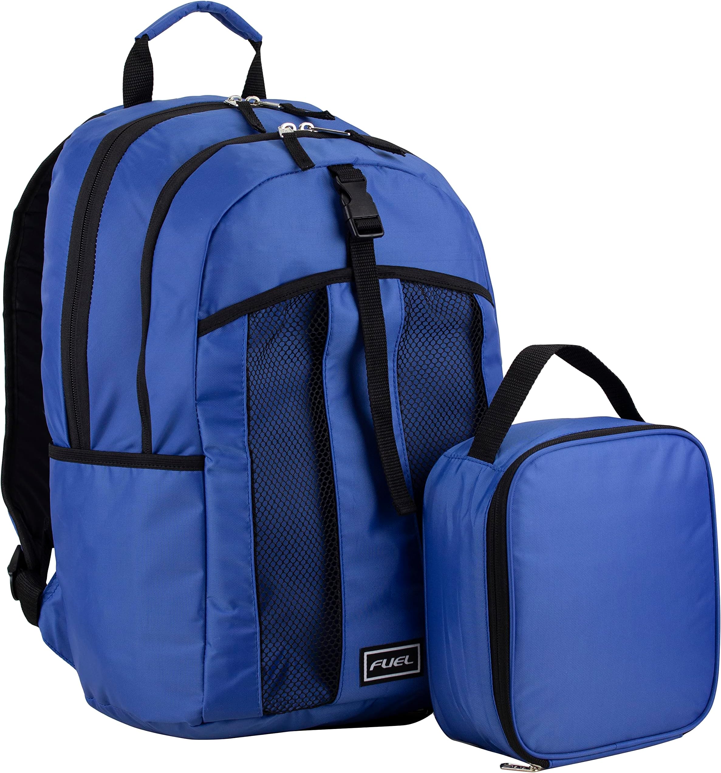 FUEL Backpack with Lunch Box Combo – 18” Deluxe Two Compartment Water Resistant with Side Water Bottle Pockets 2 in 1 Set