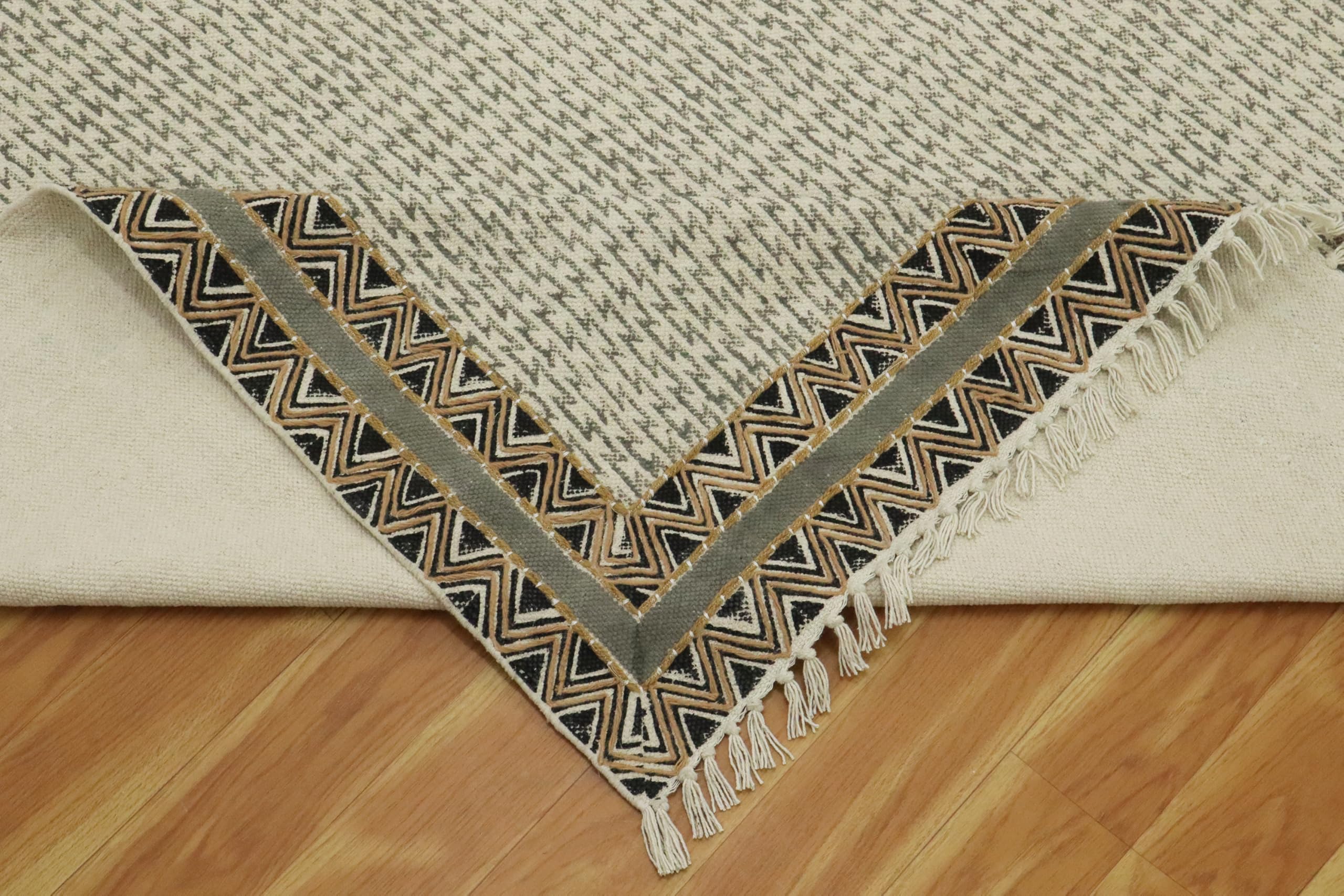 Kelim-Teppich, handbedruckt, Baumwolle, 3 m, quadratisch, grau-braun, Stickerei, geometrisches Design, Handoberfläche, waschbar, 0,5 cm dick, Boho-Flachgewebe, Teppiche für Flur, Esszimmer