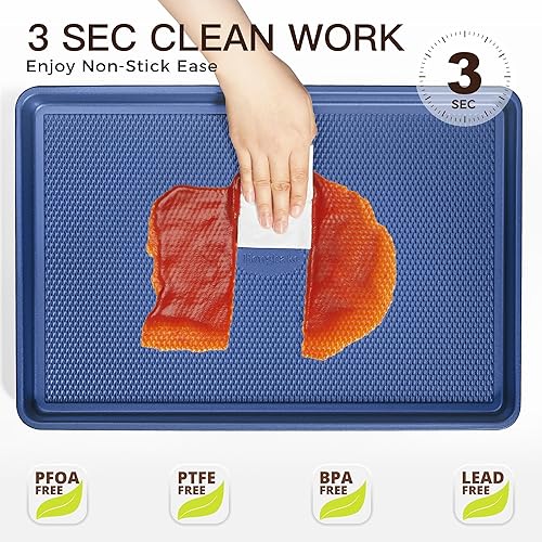 Miniatura 6 de HONGBAKE Juego de bandejas para hornear, bandejas de galletas para horno, sartenes antiadherentes de medio cuarto  gelatina con patrón de textura de