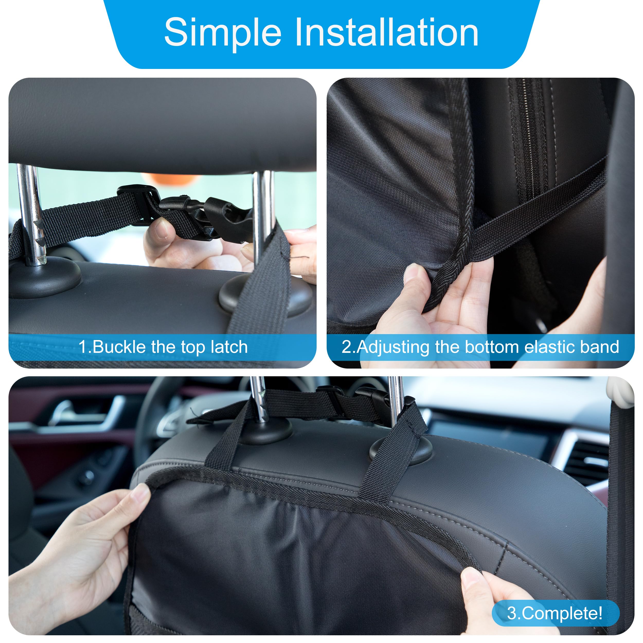 Protector de Asiento de Coche Organizador Asiento Coche para Niños con 2 Bolsillos de Malla Protector 2 Piezas Negro para Respaldos