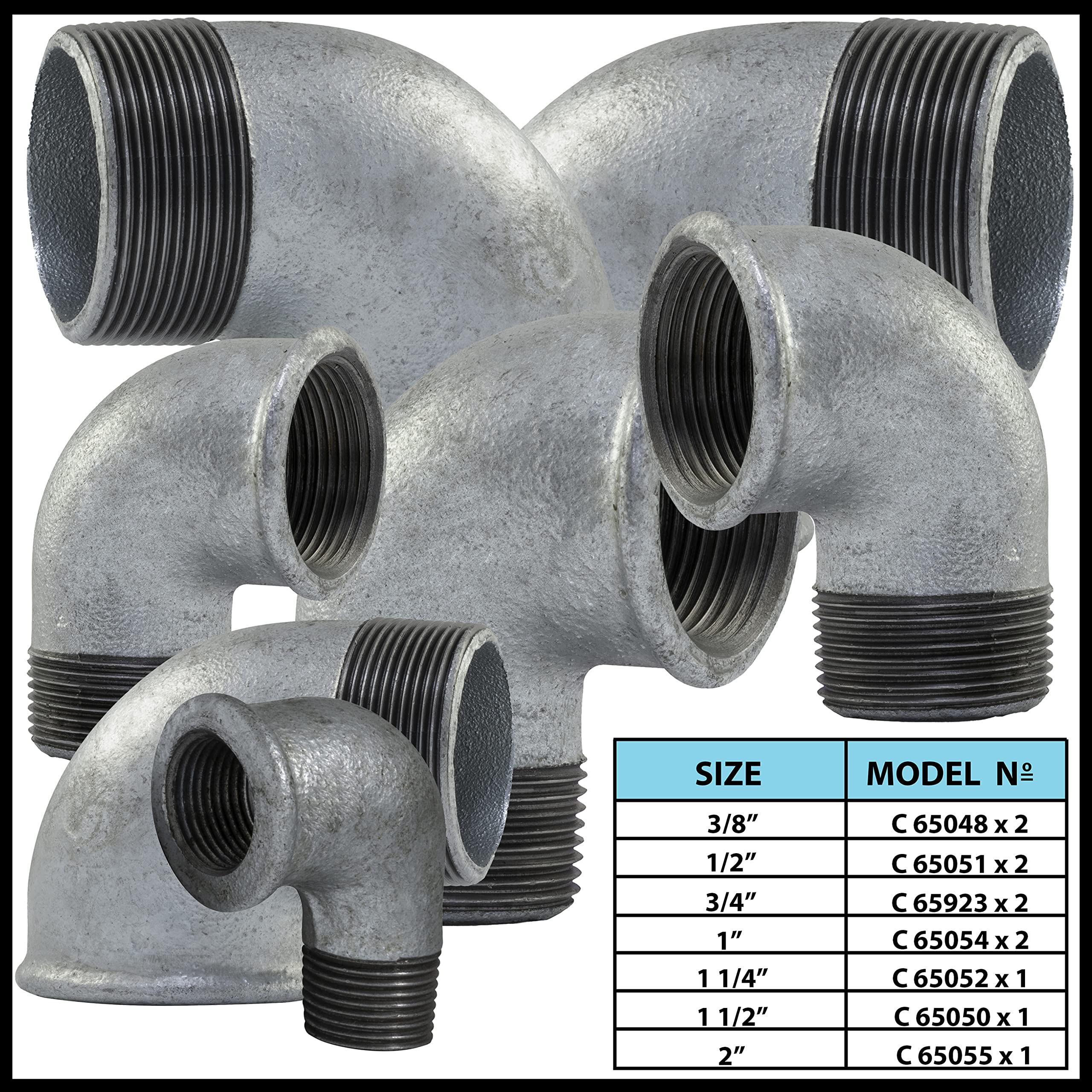 AERZETIX - C65016 - Set van 2 gelijke hulzen vrouwelijk/vrouwelijk 3/4'' verzinkt - van gietijzer - buisschroefverbinding voor schroeven - sanitaire verwarming, drinkwaterinstallatie