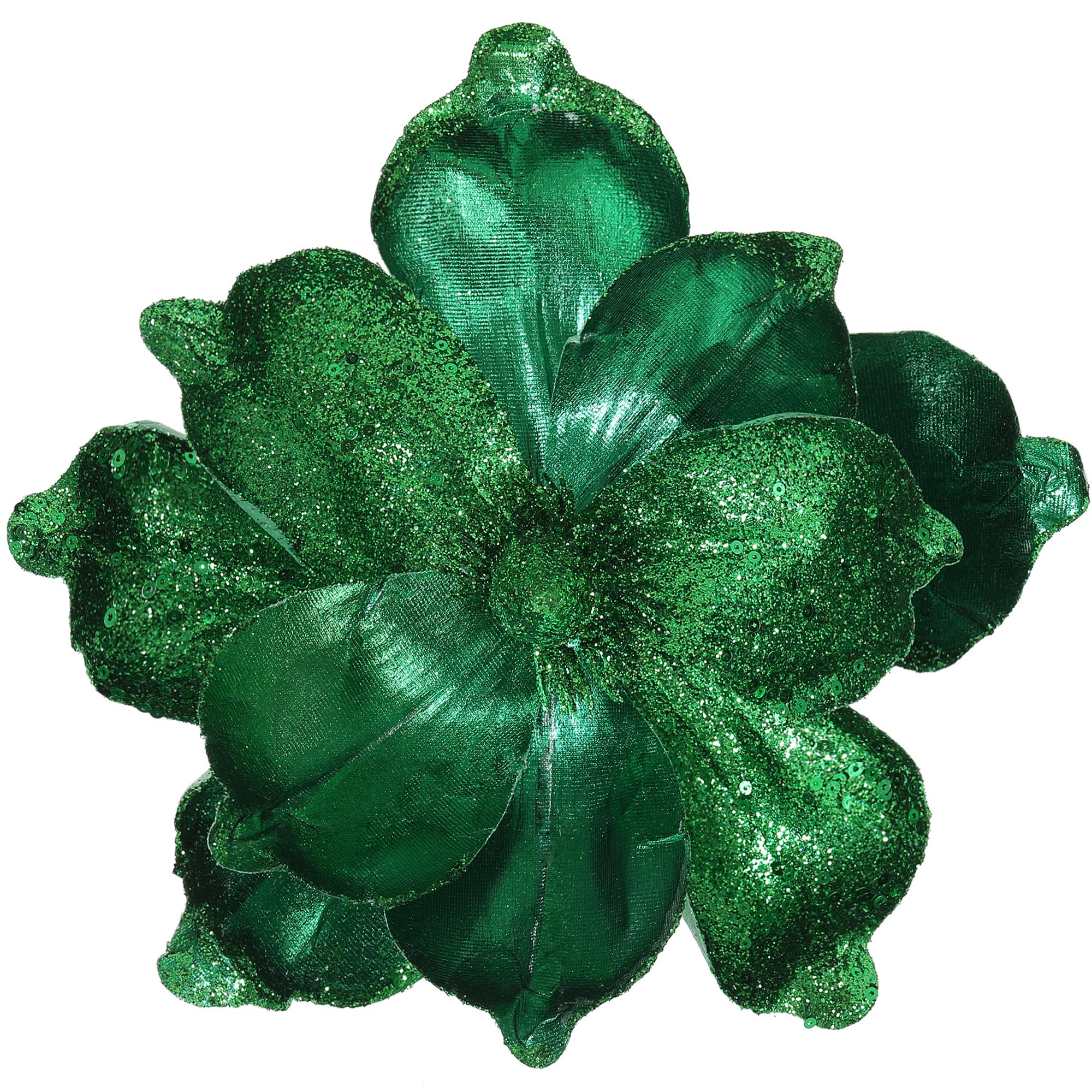 Flores de Navidad Grandes Con Purpurina de 10 Pulgadas - 6 Piezas de Adornos de Flores Artificiales de Magnolia Plegables Para Decoración de Árbol y Fiesta