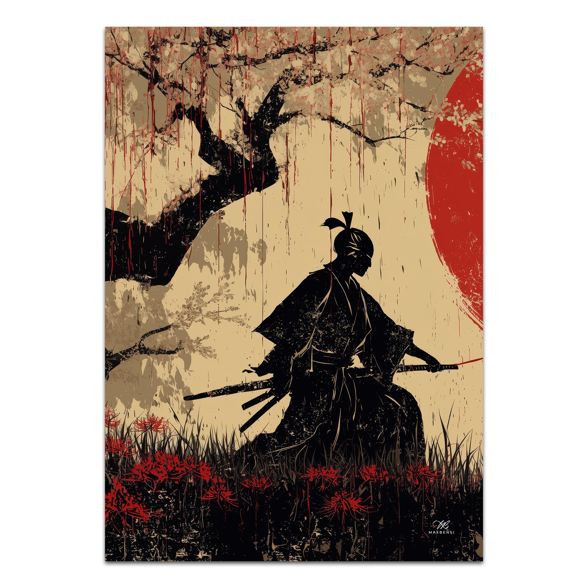 Generico Set 2 Poster A3 Collezione Kizuna Promessa sotto i Sakura | Stampe Giapponesi Moderne Samurai e Geisha con Filo Rosso del Destino | Regalo per Coppia | 30x42 cm | Carta Premium 260g