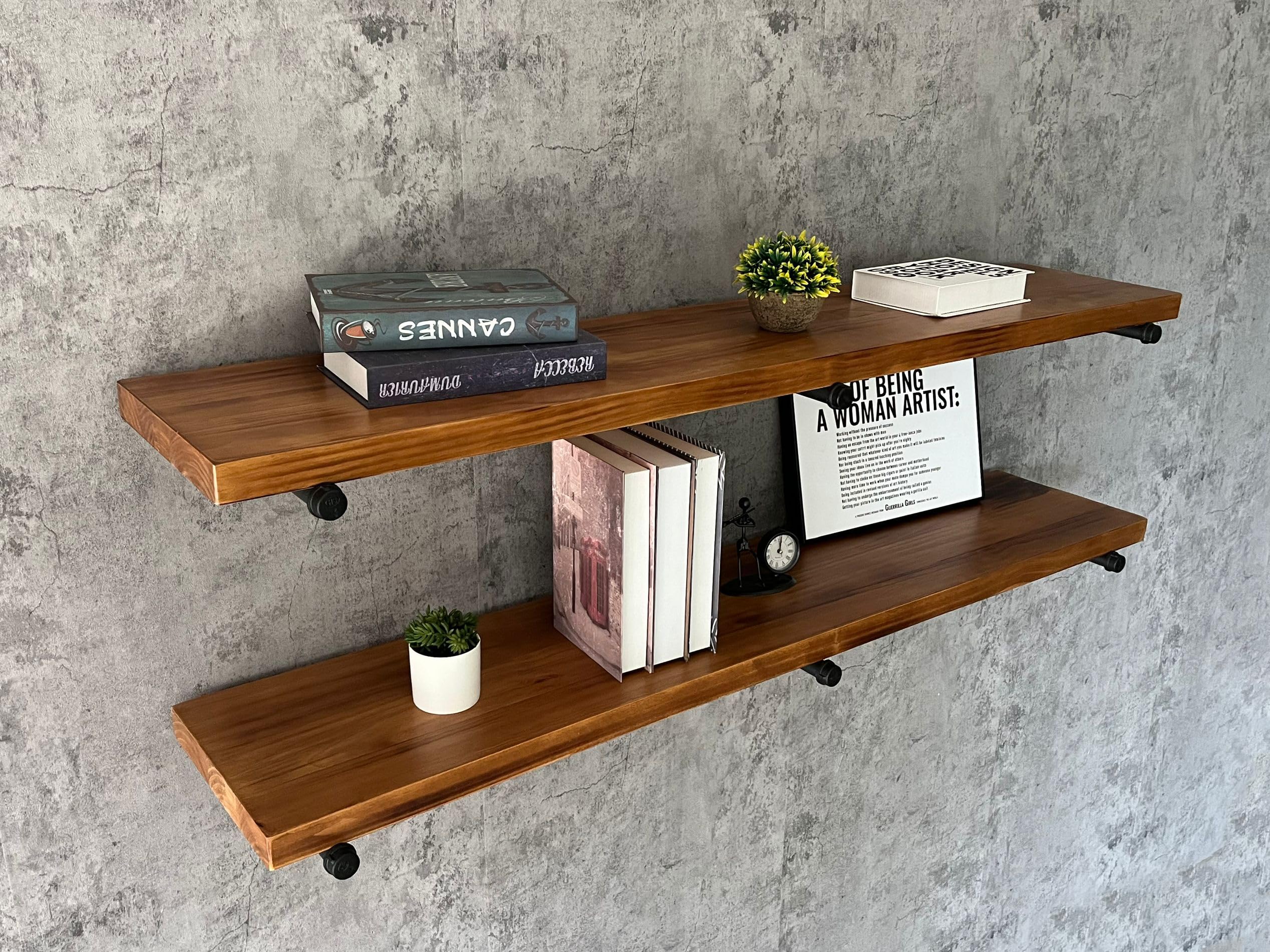 wood iron shelf 440*1200*300〈ブラウン〉 Amazon.com: HDDFER Industrial Pipe Wall Wood Shelves,Real Wooden