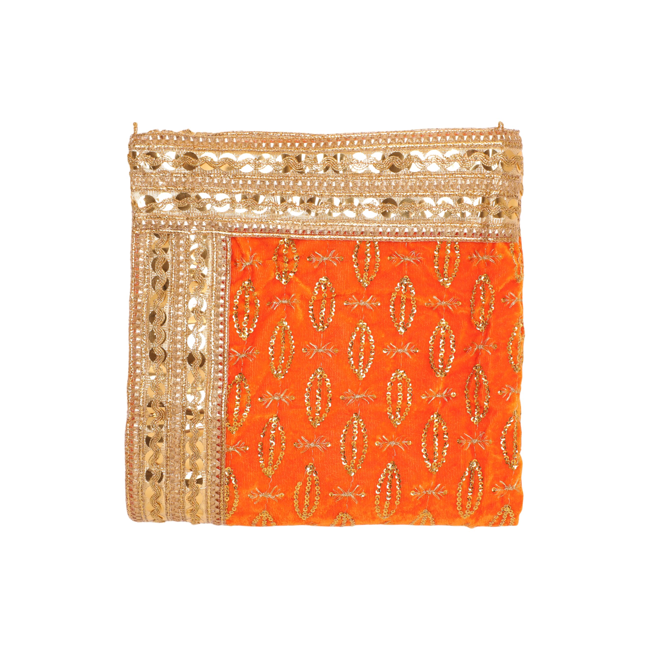 Decorative Mat Aasan Chunari Backdrop Pooja Cloth Chunni Indian Traditional Festival Navratri Decorations MATA Ki Chunri for Statue Chowki Aasan Mat Home Decor(Size:36 Inche x 36 Inche)(Orange)