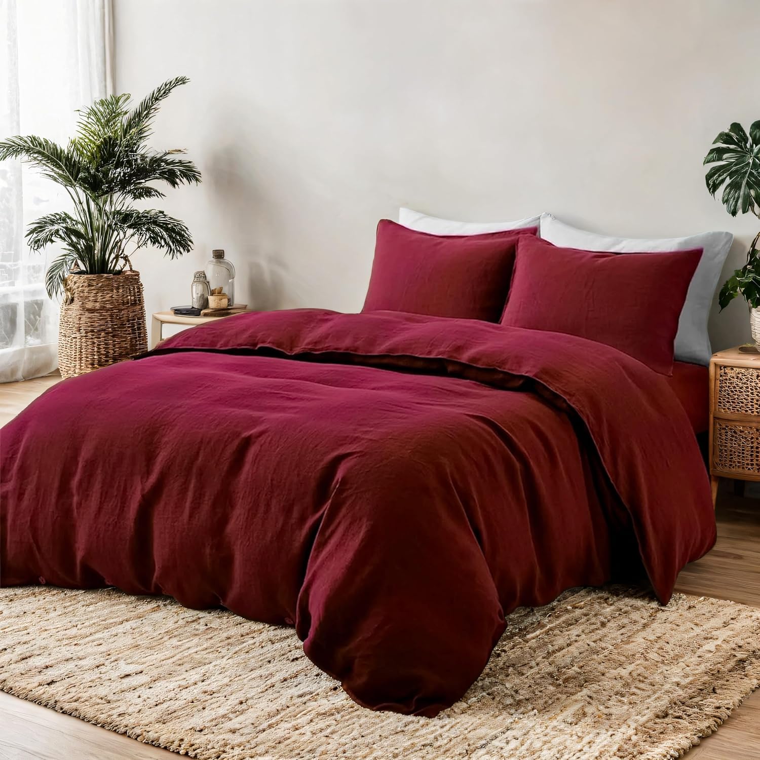 Rouge Pink Duvet Cover Queen Size - Extra Cozy Bedding - 160 GSM Ultra Soft Duvet Cover Set with 2 Pillow Shams - 3 Pieces - Comforter Not Include