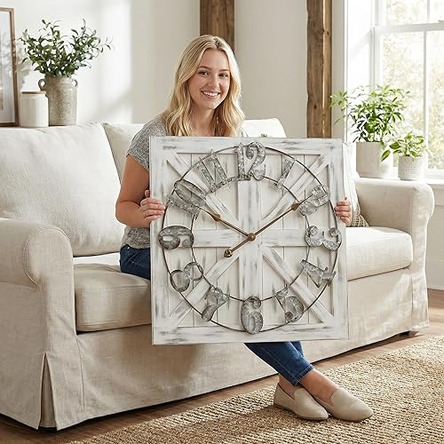 EMAX HOME Large Farmhouse Wall Clock – 24 Inch White
