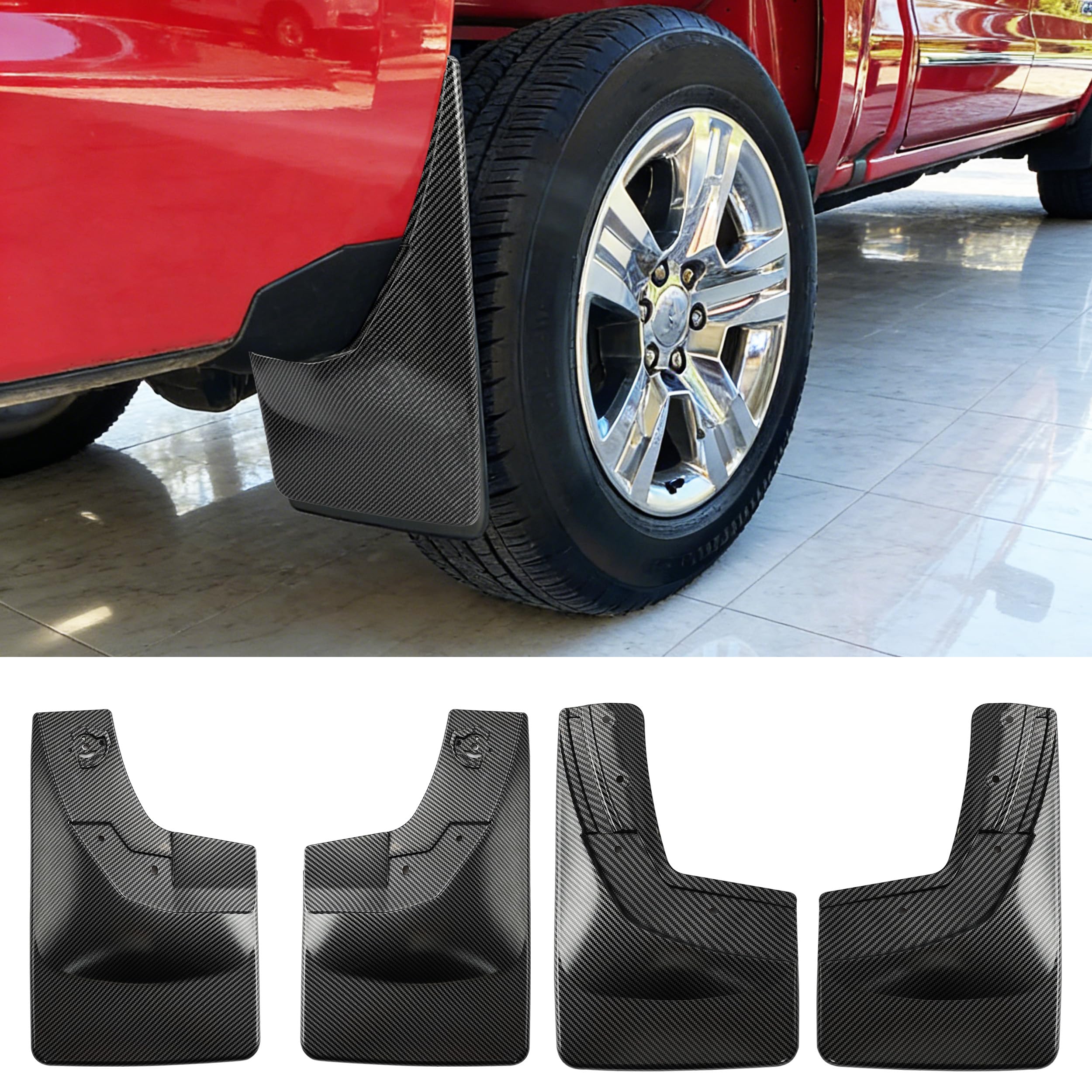 Photo 1 of Amooca 2014-2018 Chevy Silverado 1500 and 2015-2018 2500 3500 Custom fit No Drill Mud Flaps Mud Guards Flare Splash Guards Kits Molded 4 Piece Set NOT for GMC Sierra (Black Carbon Fiber)