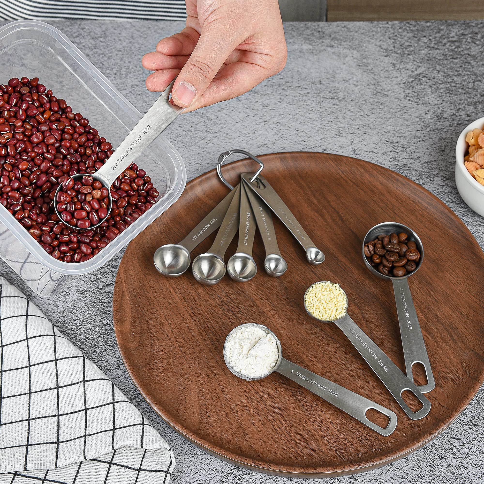 Messbecher und Messlöffel-Set, Edelstahl, 19-teilig, Silber, 240 ml
