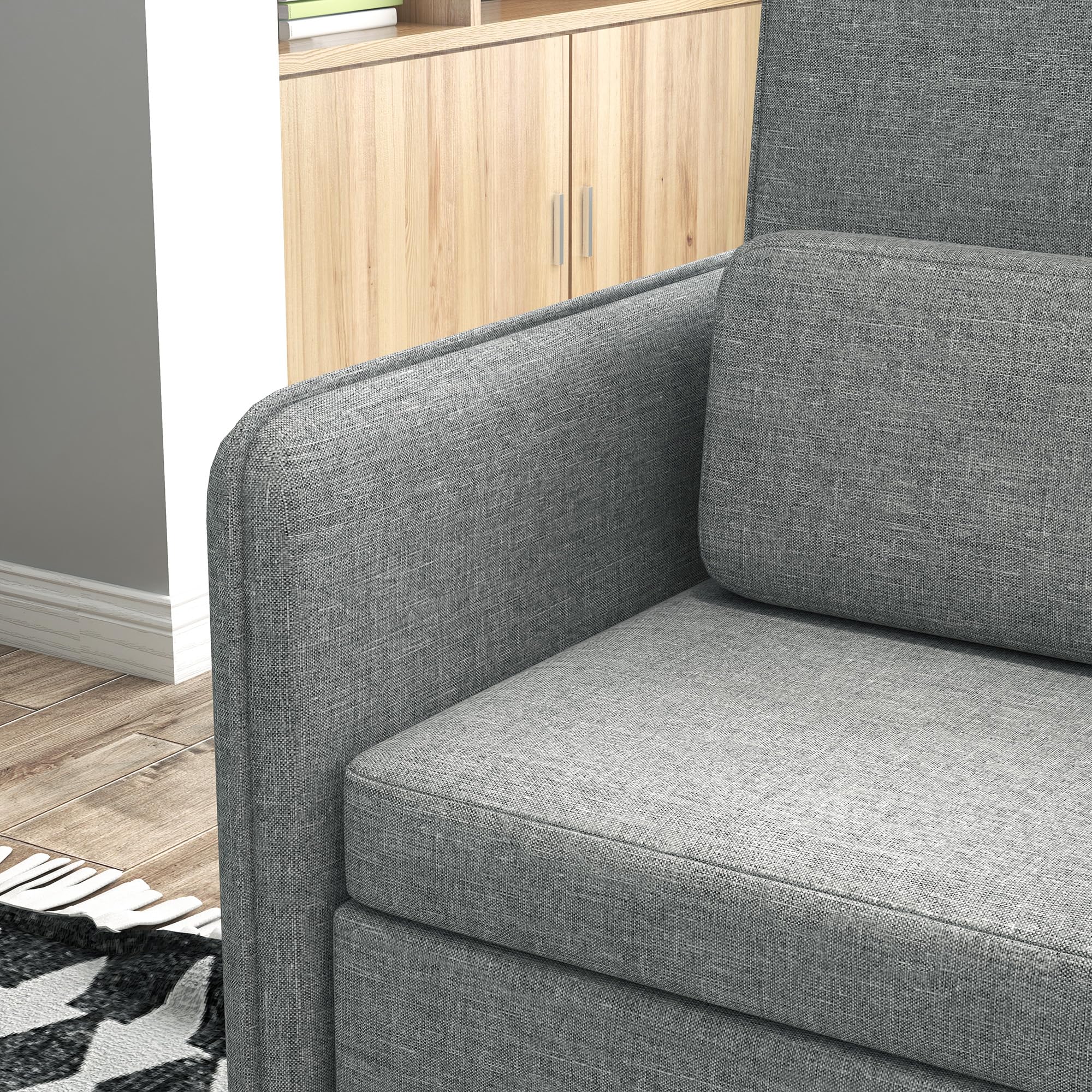 HOMCOM Poltroncina Moderna con Tessuto Effetto Lino, Gambe in Acciaio e Tasche Laterali, 72x72x90cm, Grigio