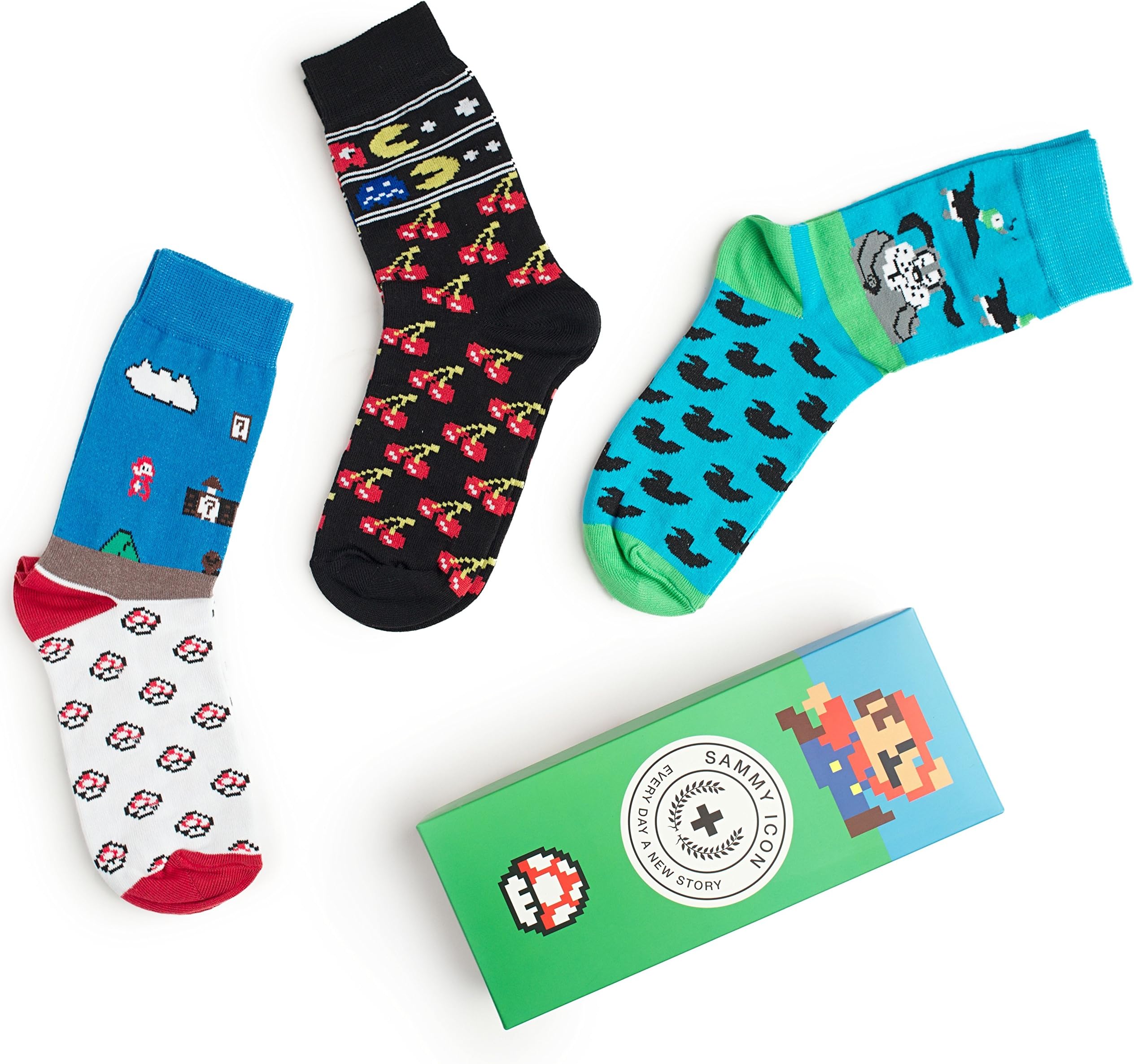 Cartoon Socks NES 8-BIT Comix Character! Crazy Unisex Dress socks 3 Pairs Pack! (Size 36/40)