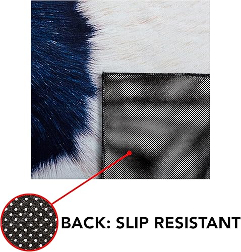 Miniatura 3 de SAFAVIEH Colección de alfombras lavables de piel sintética, cuadrada de 6 pies, marfil y azul oscuro, antideslizante, patrón de estampado de vaca,
