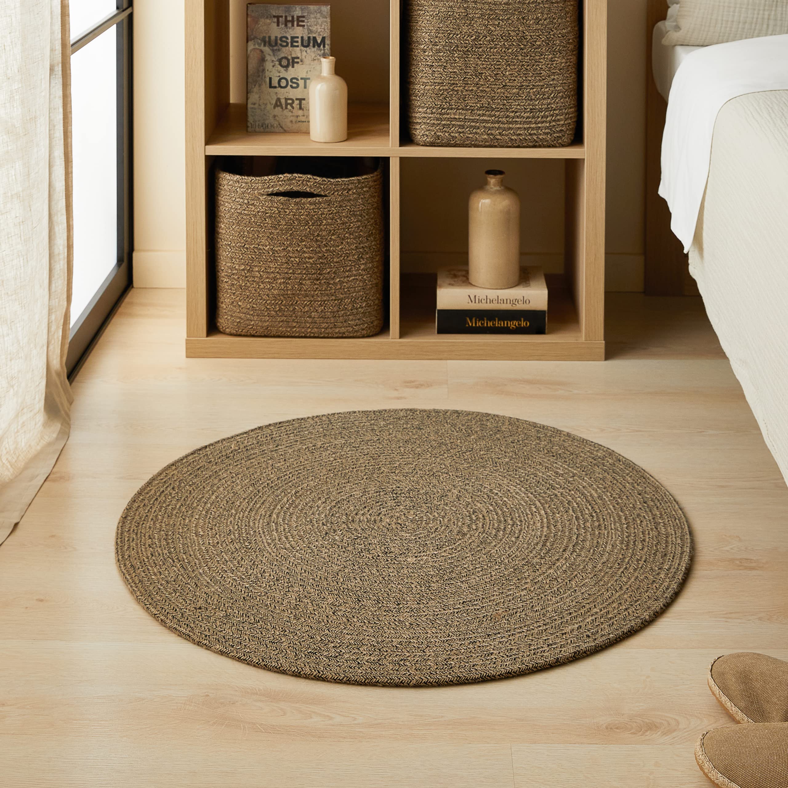 Ocean Home Textile Siyah Kırçıllı Jüt Halı Kilim Ø 80 cm