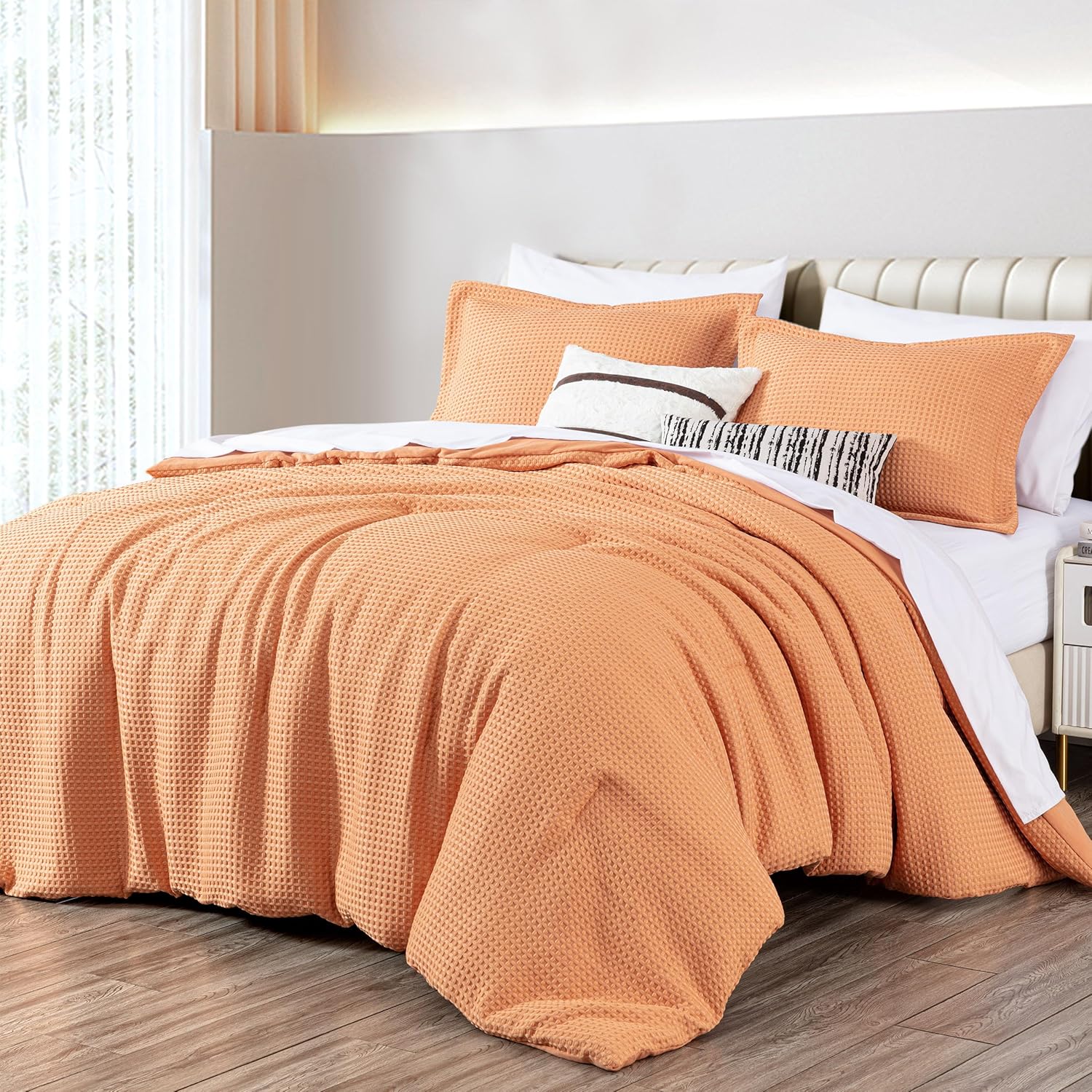 Chezmoi Collection Wilmer 3-Piece Full Comforter Set, Toffee Brown, Soft and Cozy Lightweight Waffle Weave Comforter Bedding for All Season