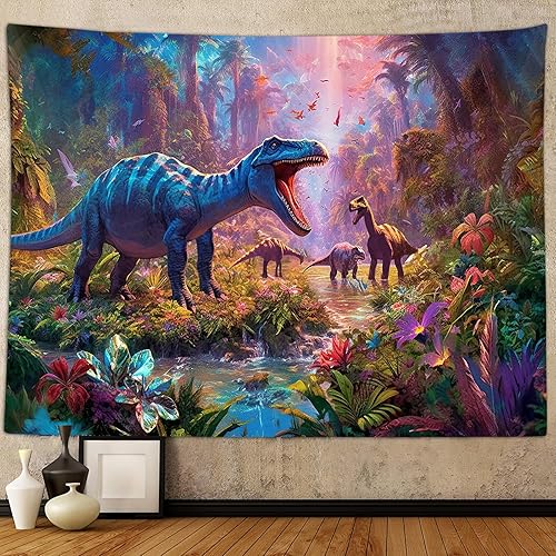 Póster decorativo de dinosaurio para dormitorio de niños, genial animal antiguo T-Rex, tapiz de arte forestal para colgar en la pared para