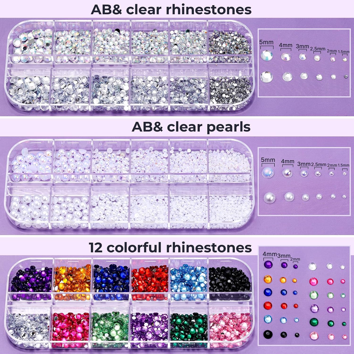 FANDAMEI Face Glitter Rhinestones Kit, 40 Colors Gel Palette, 2 Boxes Rhinestones for Face Nail Clear&Colorful, 1 Box Pearl Gems with Makeup Glue. Glitter for Women Girls Kids Makeup