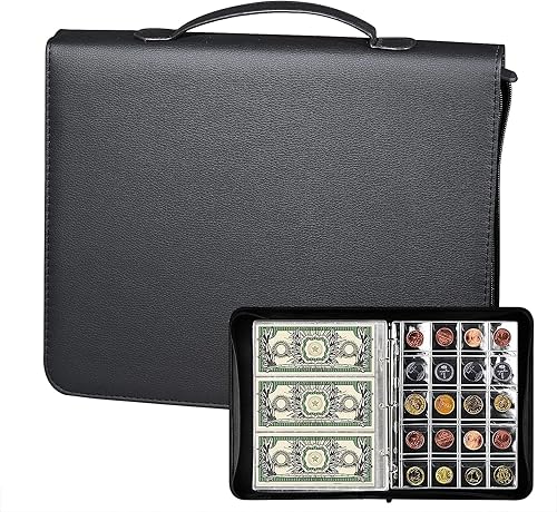 Soporte para libros de colección de monedas, álbum de monedas 2 en 1 con 200 bolsillos para monedas y 30 bolsillos de papel para almacenamiento de