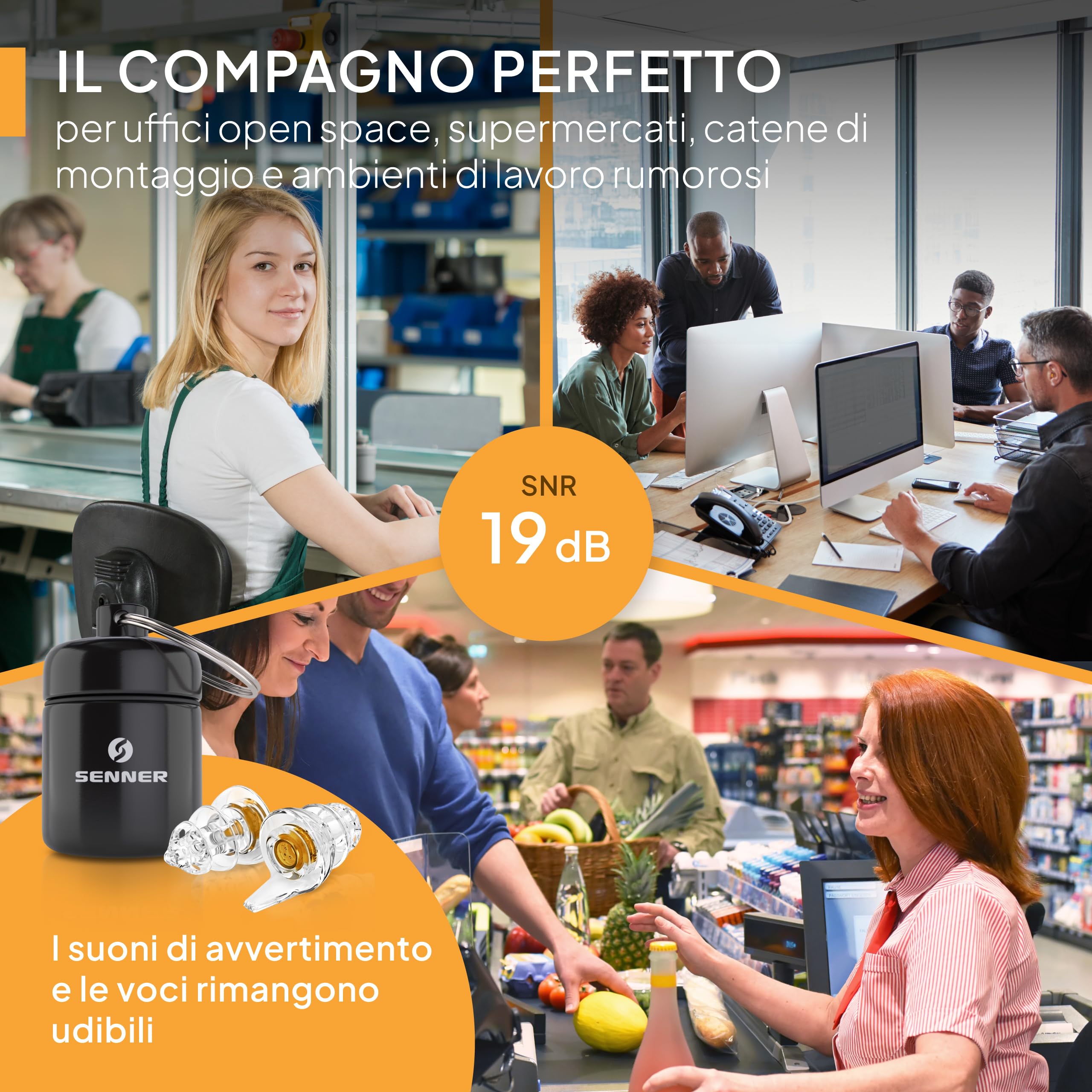 Senner® WorkPro - Tappi per le orecchie per la protezione dell'udito, con contenitore in alluminio. Facili da indossare e delicati, proteggono dai rumori durante il lavoro