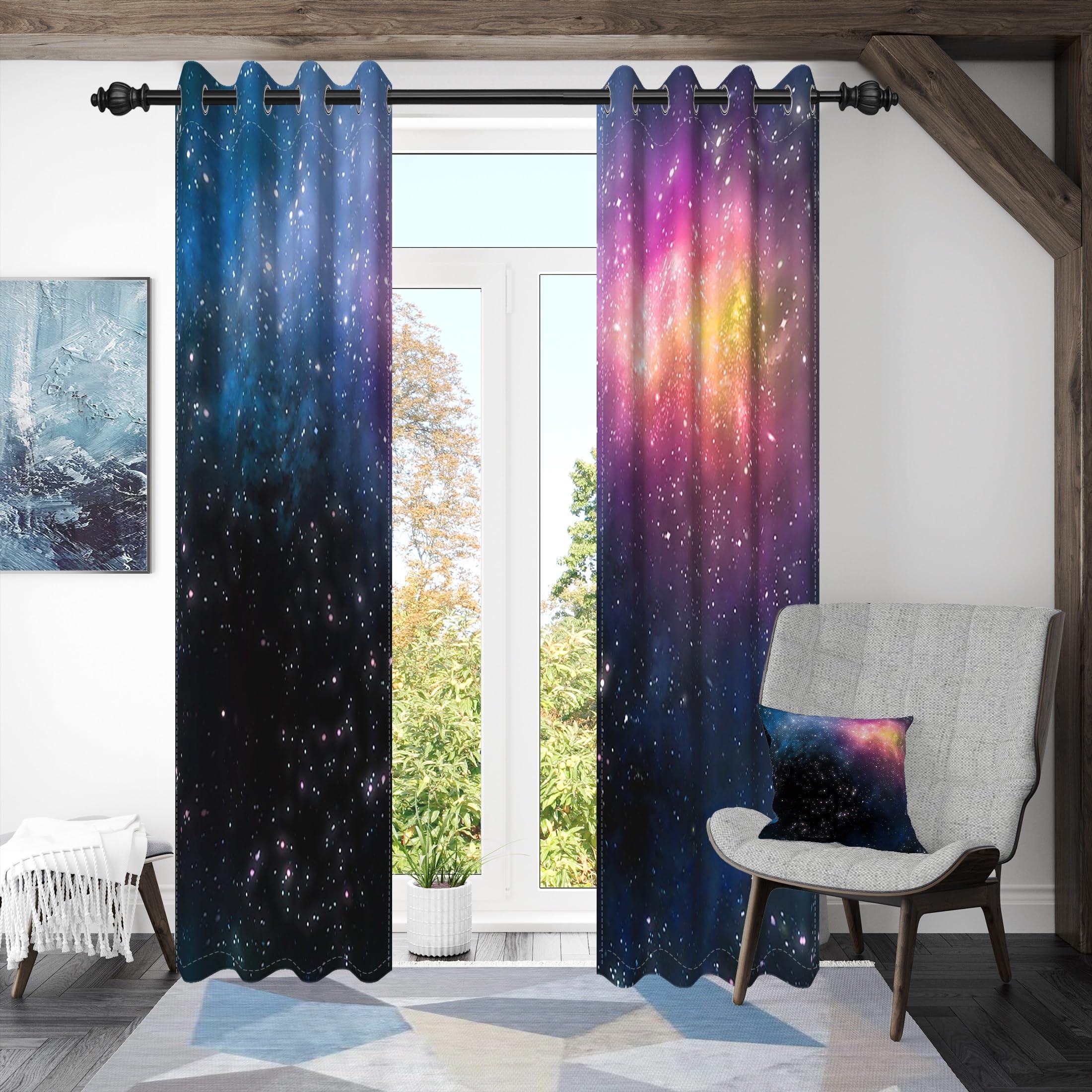 132x214cm Tenda con occhielli Galaxy per la camera dei bambini Spazio Nebulosa Sognante Cielo stellato Divisori termici Tende oscuranti per finestre Sala giochi Soggiorno,2 pannello