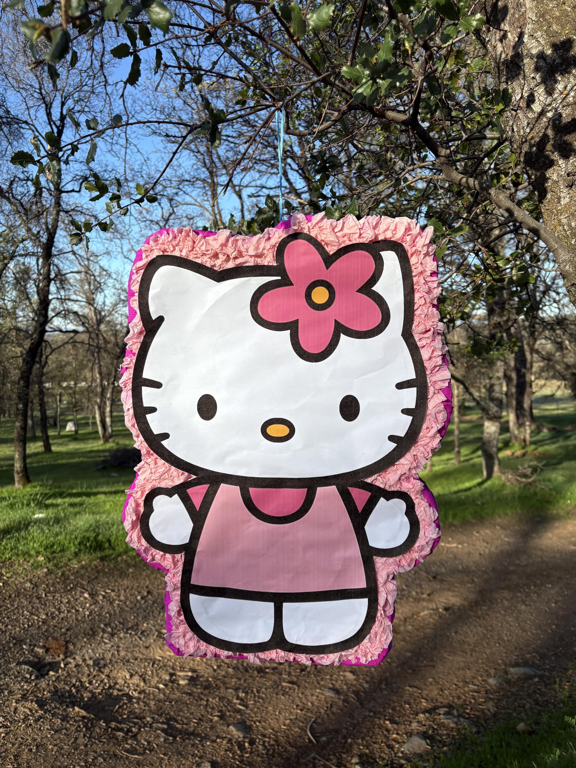 Cat Party Pinata, Pink and White, Large Character Design 22" Tall with Flower Detail