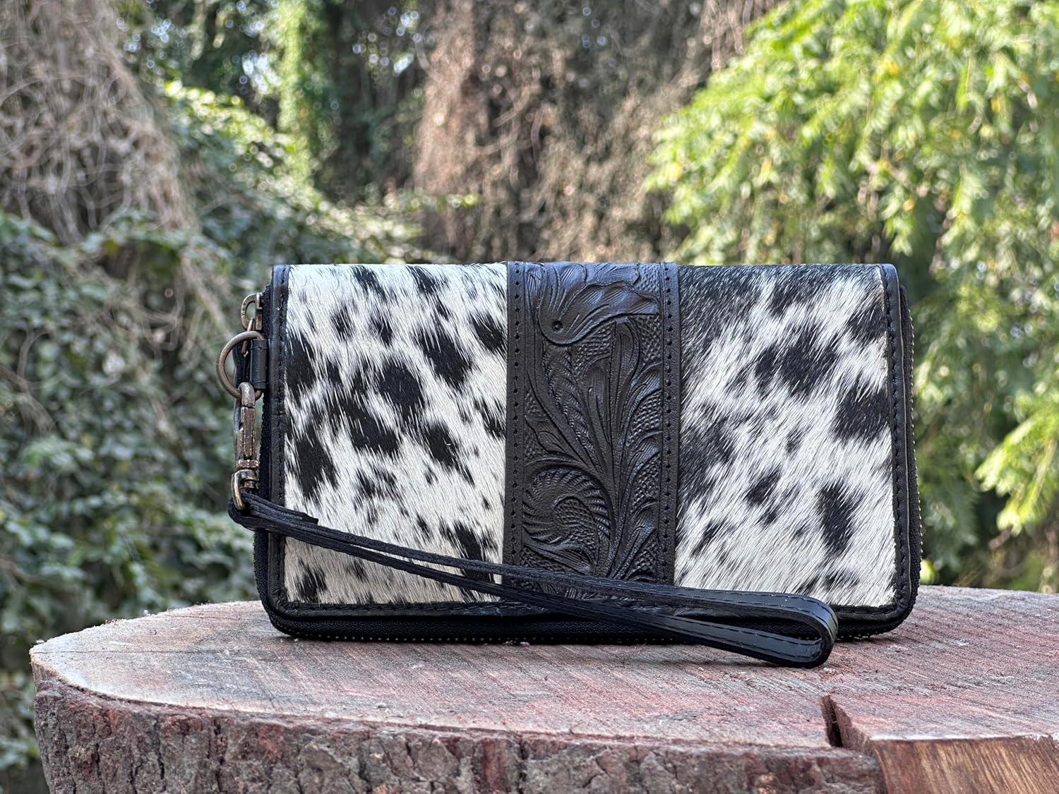 Clutch for Women Designer Card Wallet for Women Cowhide Fur with hand tooling Design on leather wallet for Women Leather… - Image 5