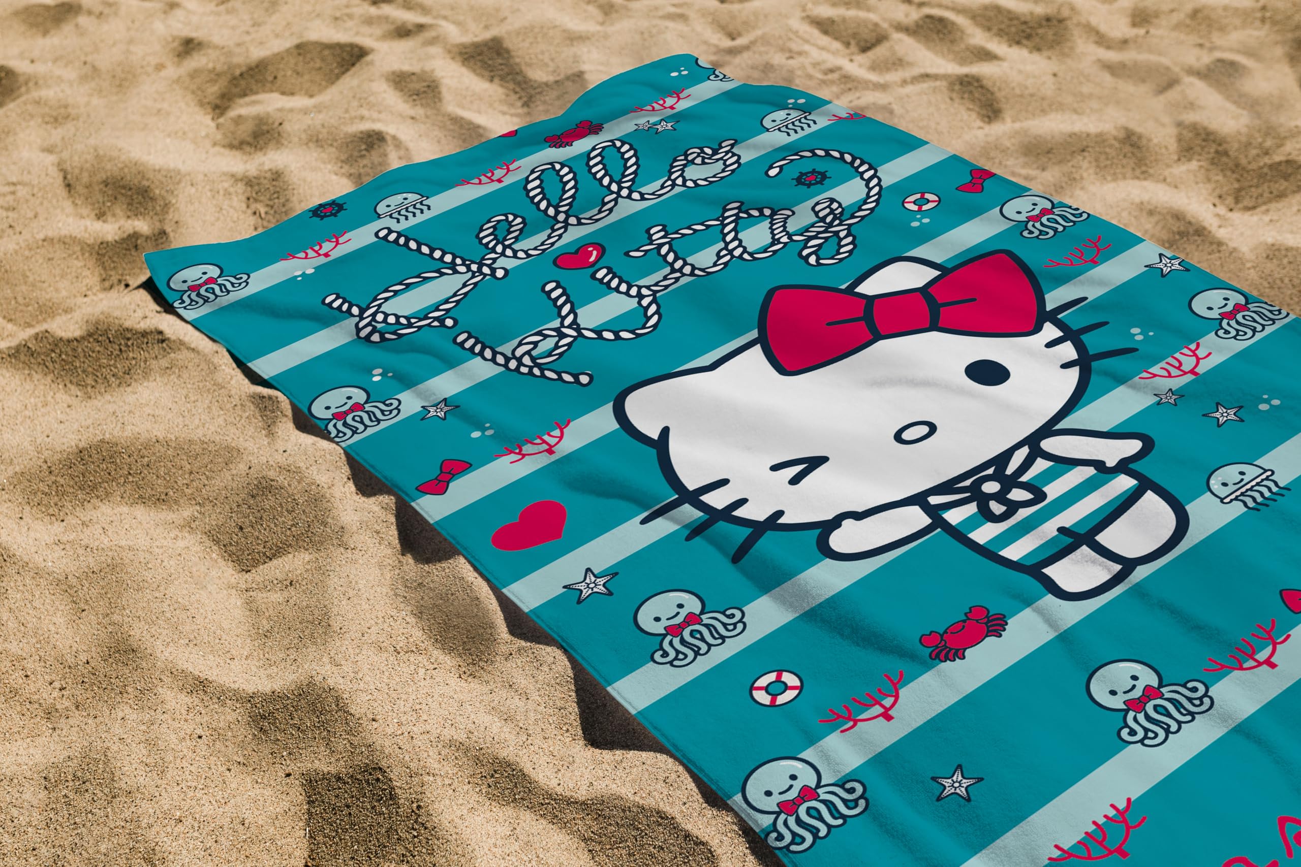 Hello Kitty Hello Kitty - Set di asciugamani da spiaggia, con un asciugamano in microfibra, tatuaggi temporanei e altro ancora, set per piscina e bagno per bambini