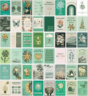 HK Studio Sage Green Mental Health Posters - Therapy Office Decor, Unframed 48 Pcs 4" x 6"
