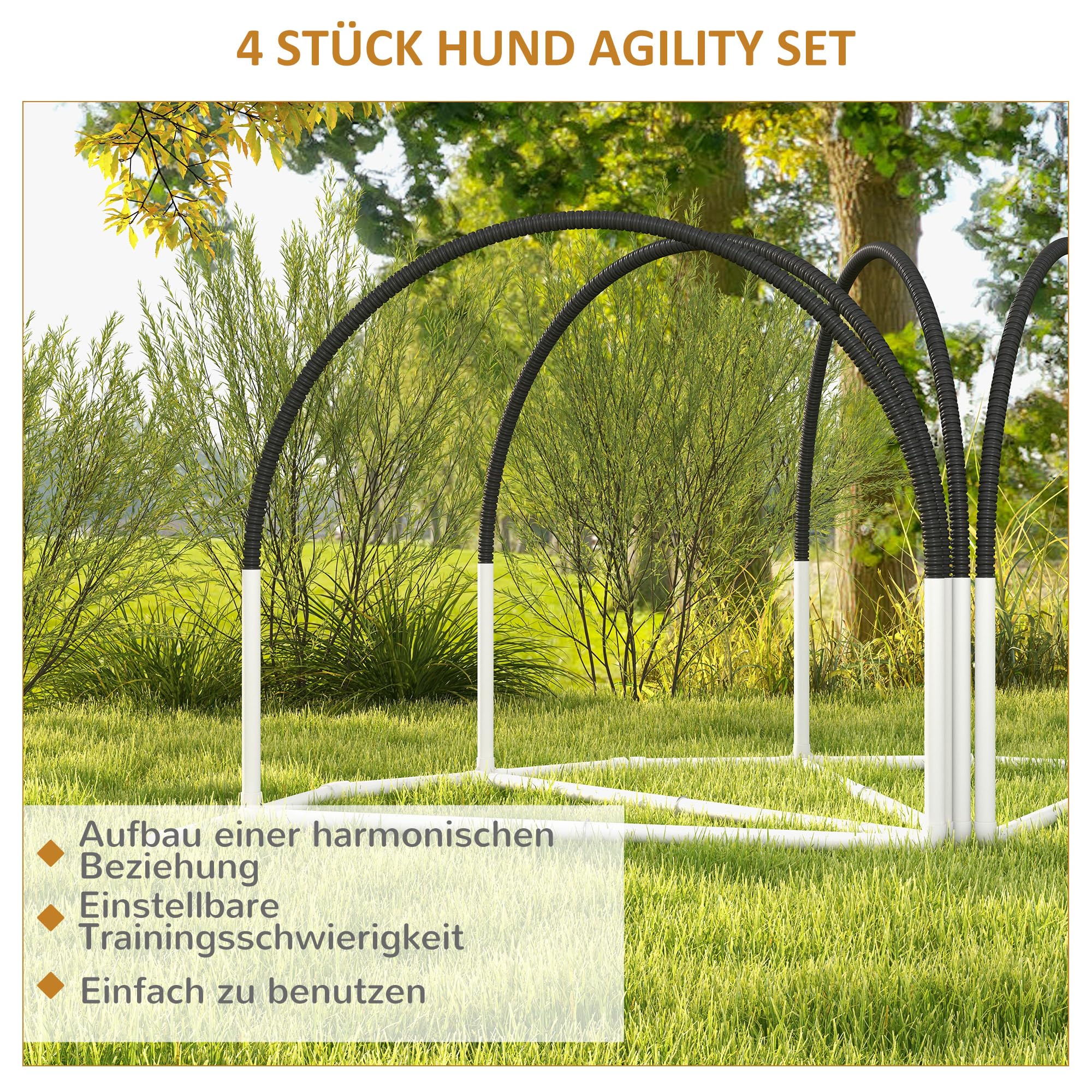 PawHut Agility Set Hunde 4-teiliges Agility-Ausrüstung für Hundetraining Steckhürdenset mit Slalomstangen Tragetasche Trainingszubehör Koordinationstraining Agilityset für Spiele Training
