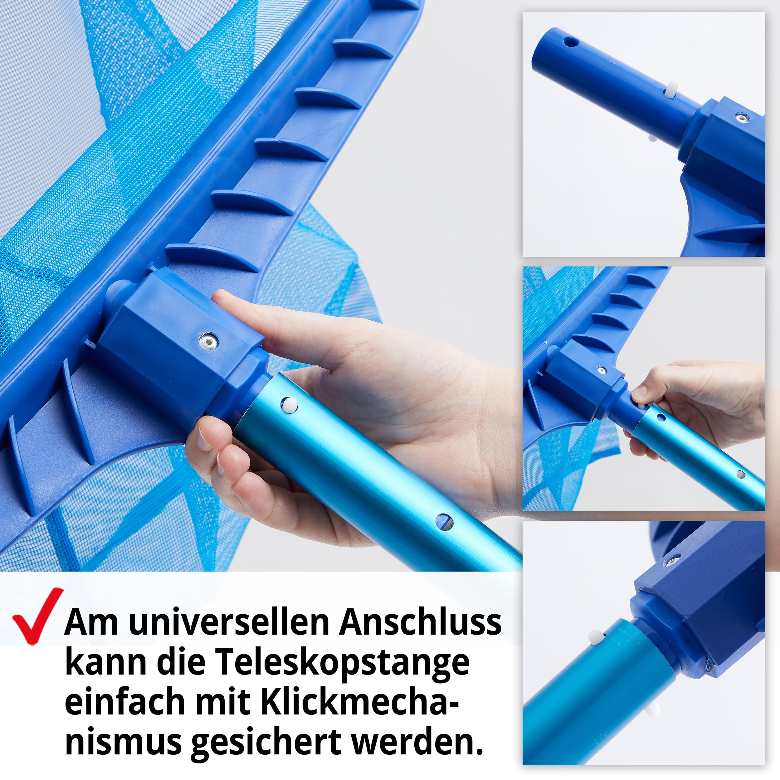 Hecht Kescher Pool, wahlweise mit Teleskopstange – extra großes Netz, feinmaschig – Poolreinigung – Wasserpflege – Für Schwimmbad, Pool, Planschbecken, Whirlpool, Teich (Modell 3 + Teleskopstange)