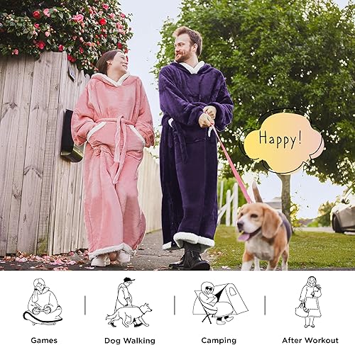 Miniatura 5 de Bedsure Sudadera con capucha de forro polar Sherpa para mujer con bolsillo y cinturón, manta cálida con capucha de regalo para novia y mamá